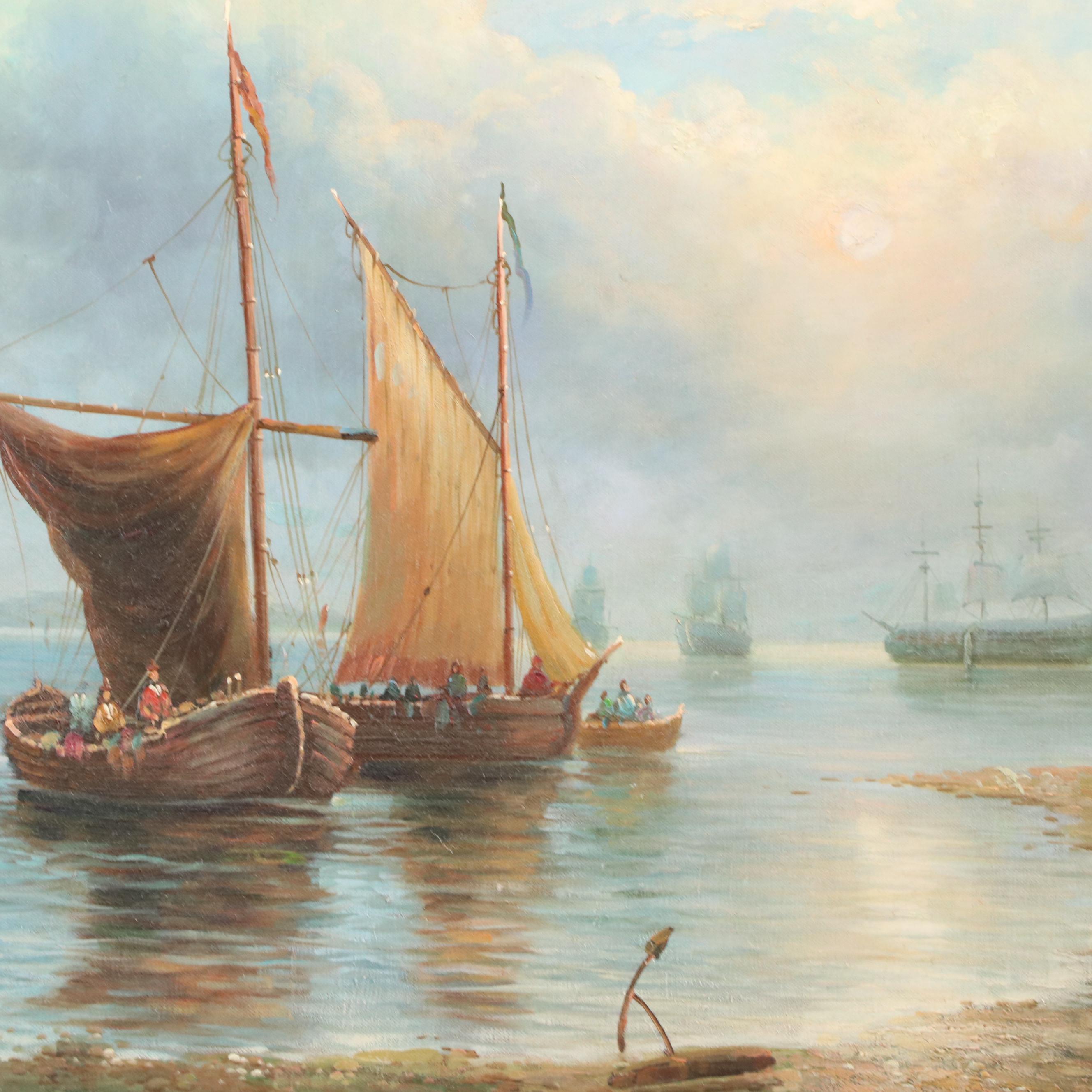 Oil Painting After J. M. W. Turner "Sun Rising Through The Vapors," 20th Century