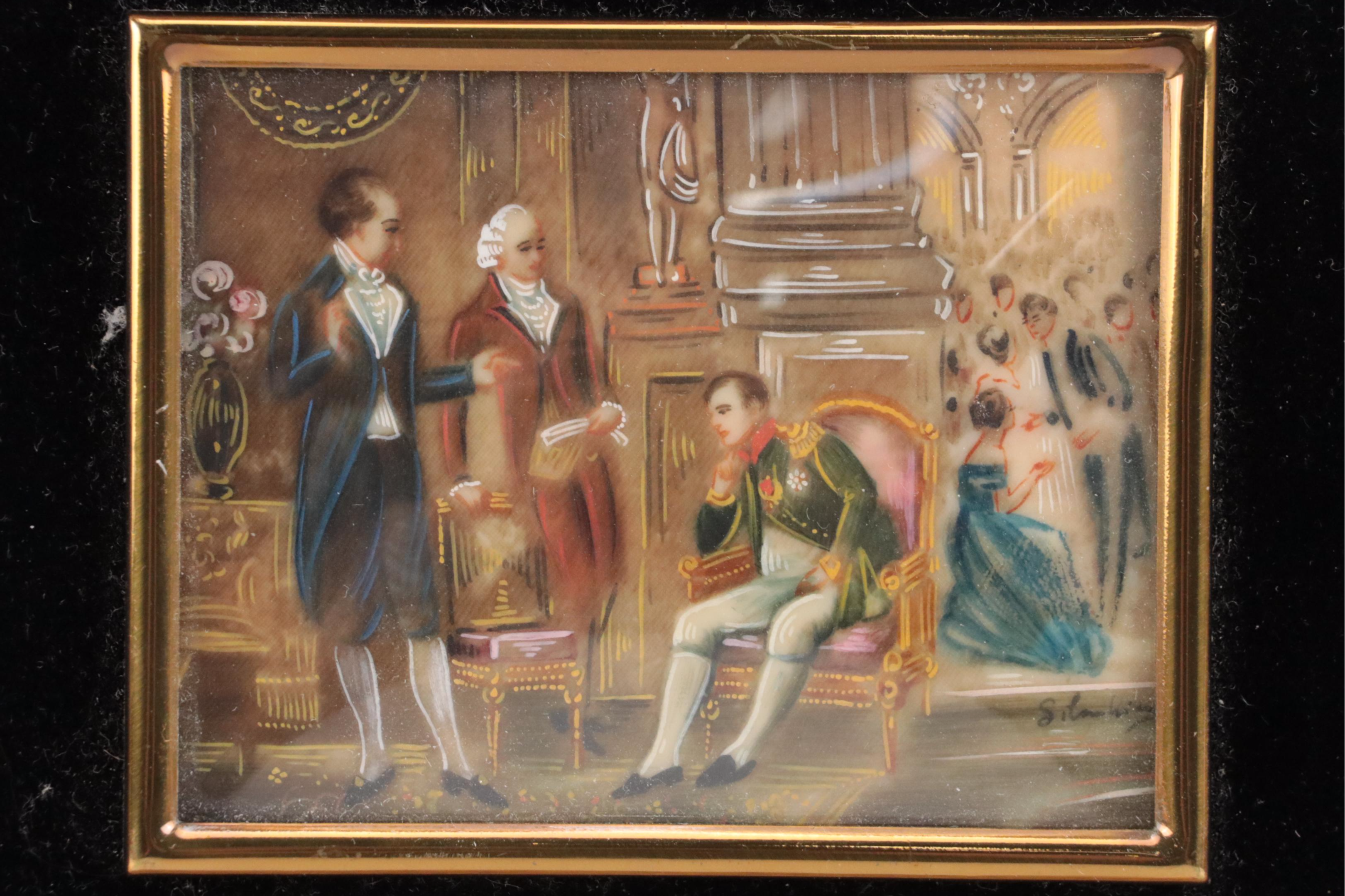 French Napoleonic Style Oil Paintings on Plastic in Gilt Plaster and Wood Frame