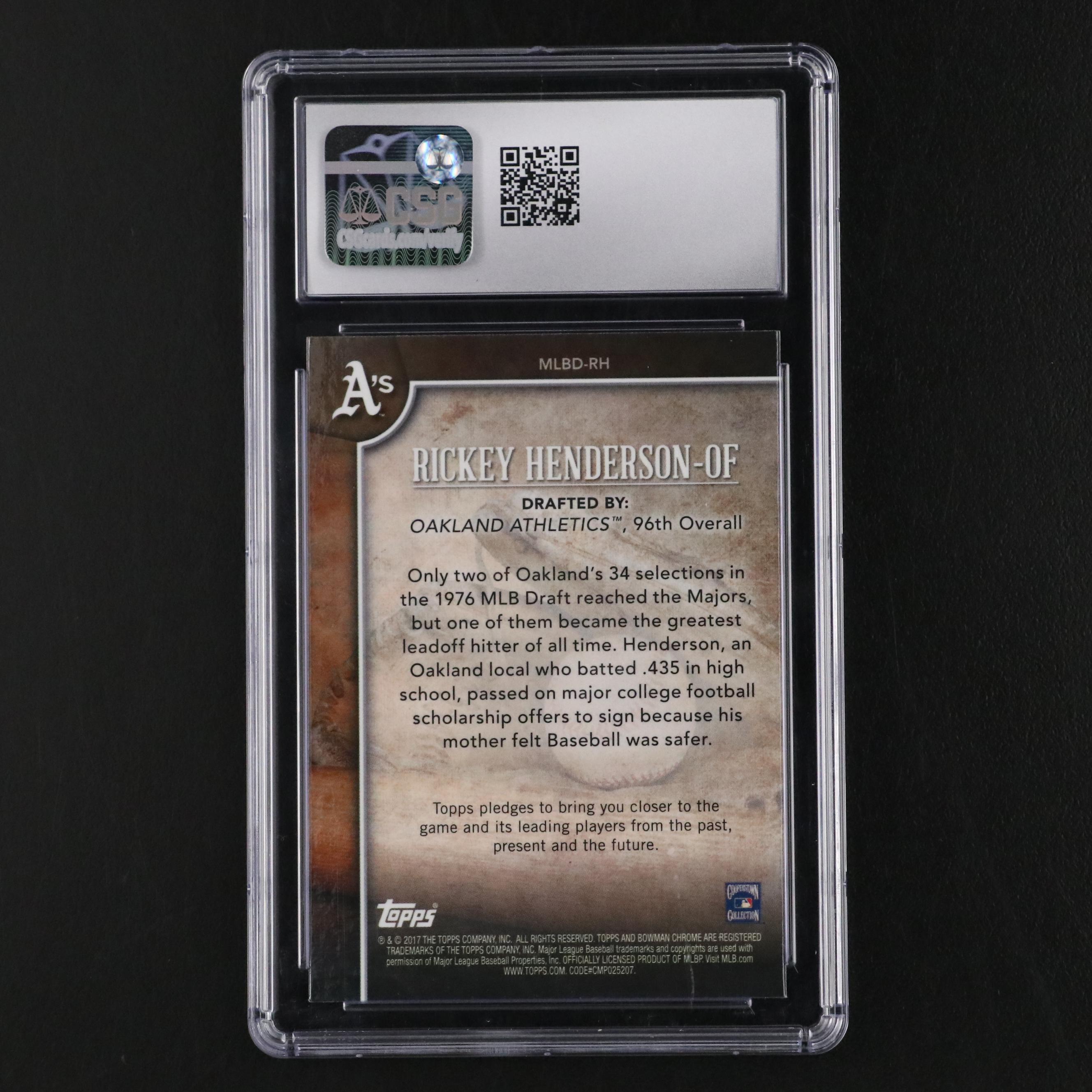 2017 Bowman Rickey Henderson MLB Draft History Baseball Card Graded CSG 10