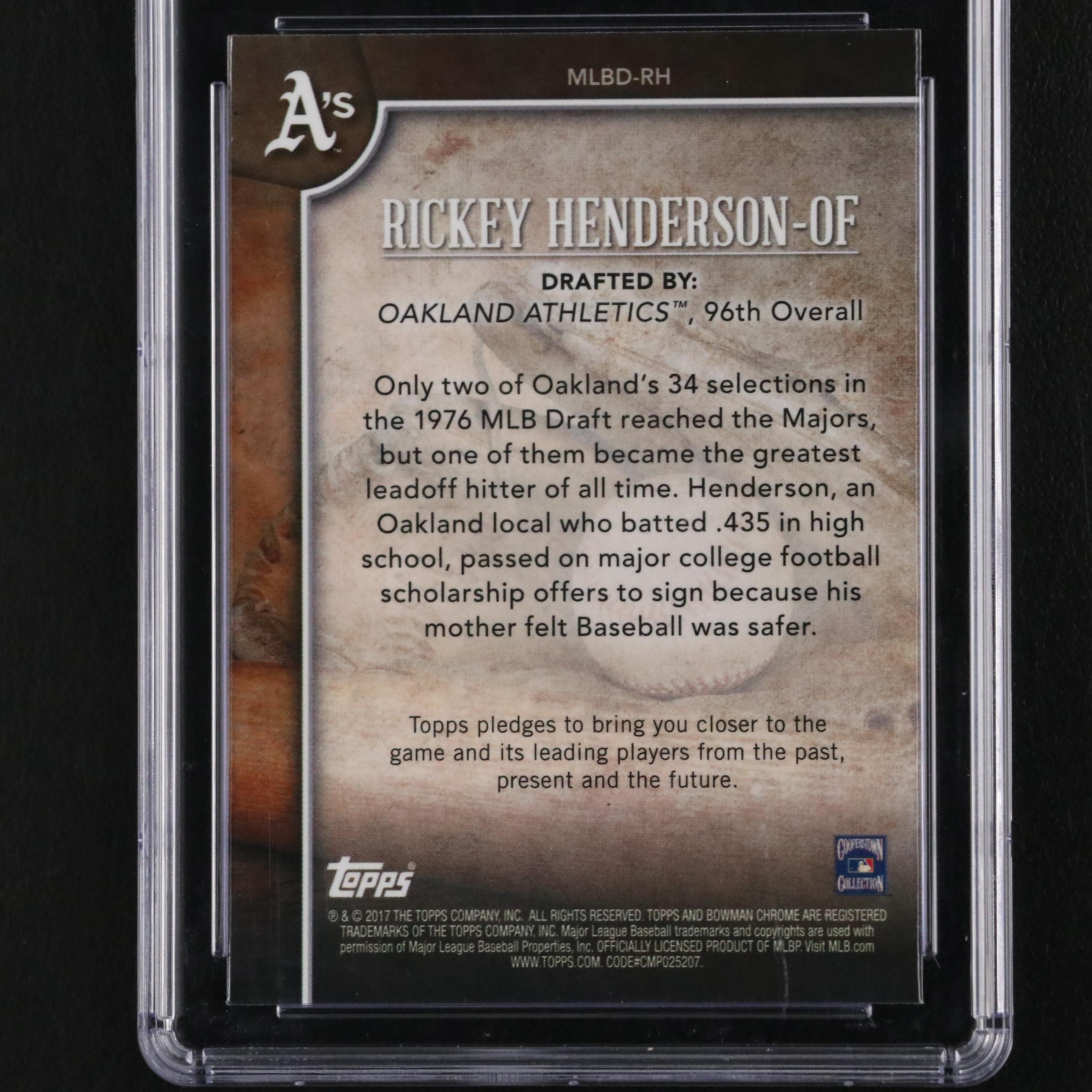 2017 Bowman Rickey Henderson MLB Draft History Baseball Card Graded CSG 10