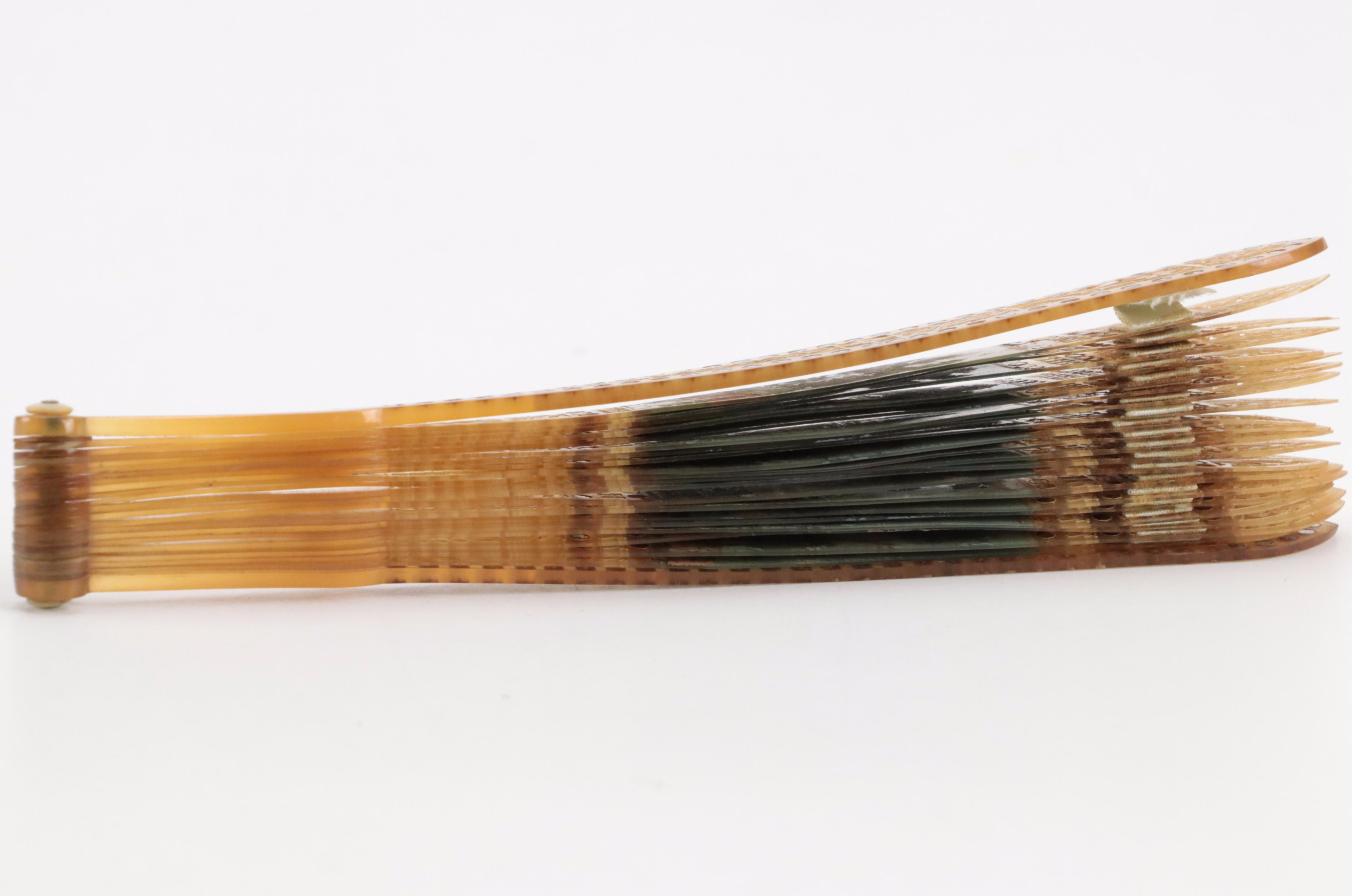 French Empire Style Hand-Painted Celluloid Fan with Pastoral Scenes