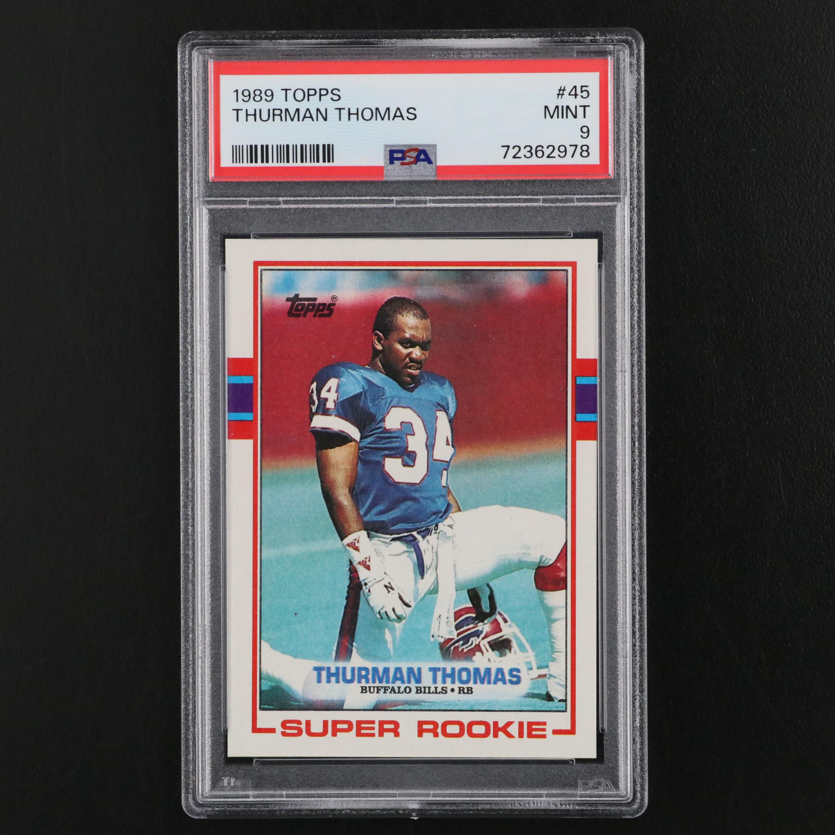 1989 Topps Thurman Thomas Super Rookie Football Card #45 Graded PSA 9