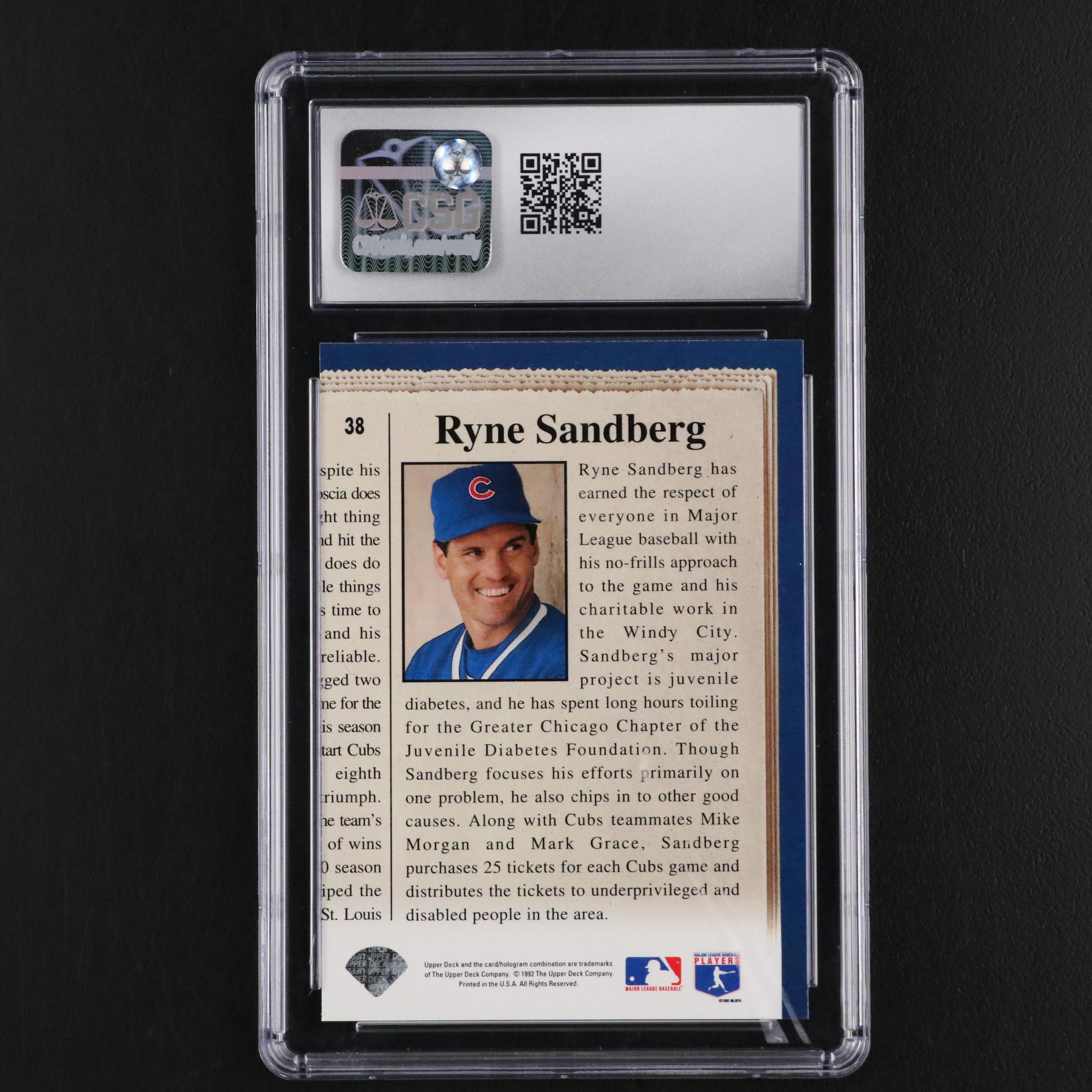1993 Upper Deck Ryne Sandberg Chicago Cubs Baseball Card #38 Graded CSG 8
