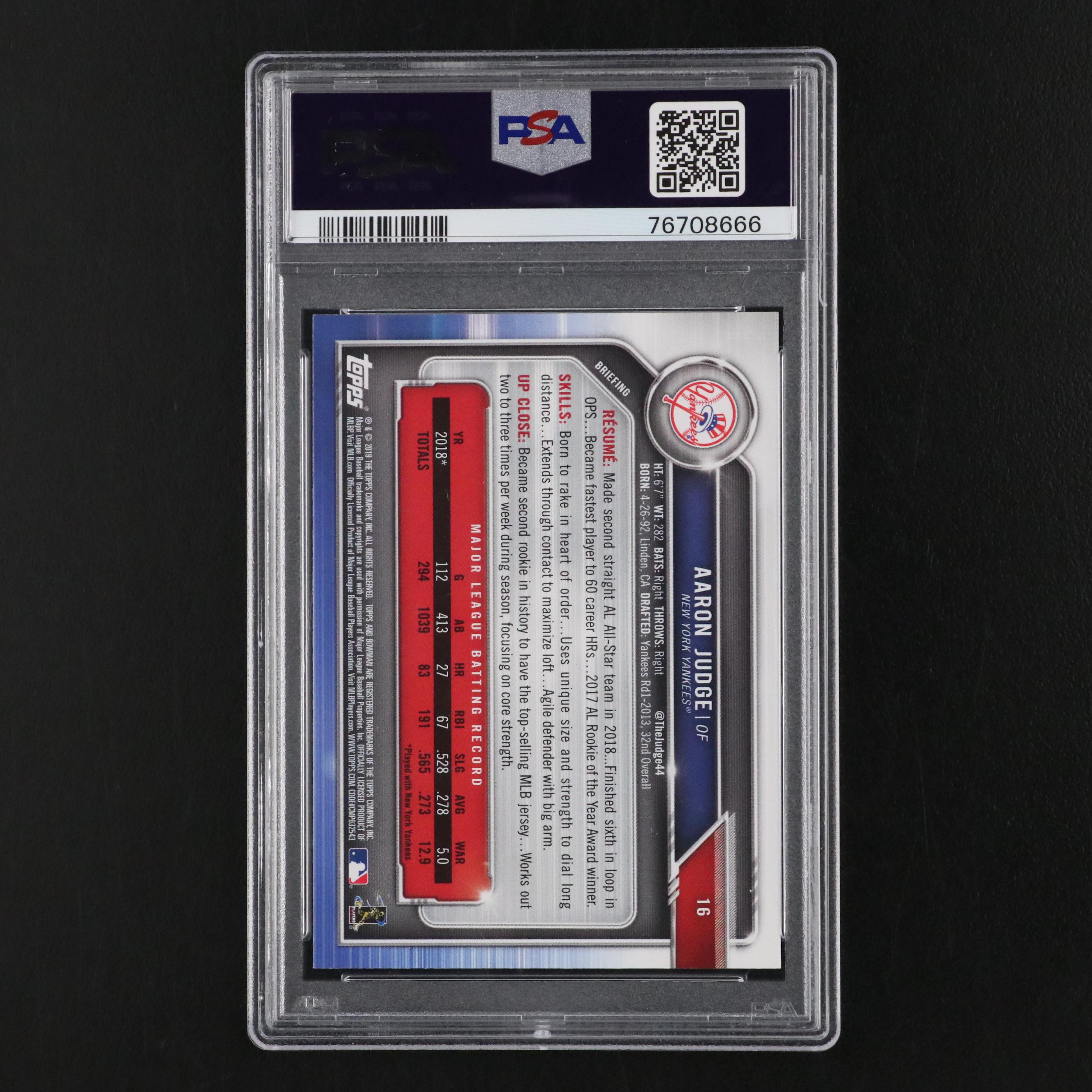 2019 Bowman Aaron Judge New York Yankees Baseball Card Graded PSA 10