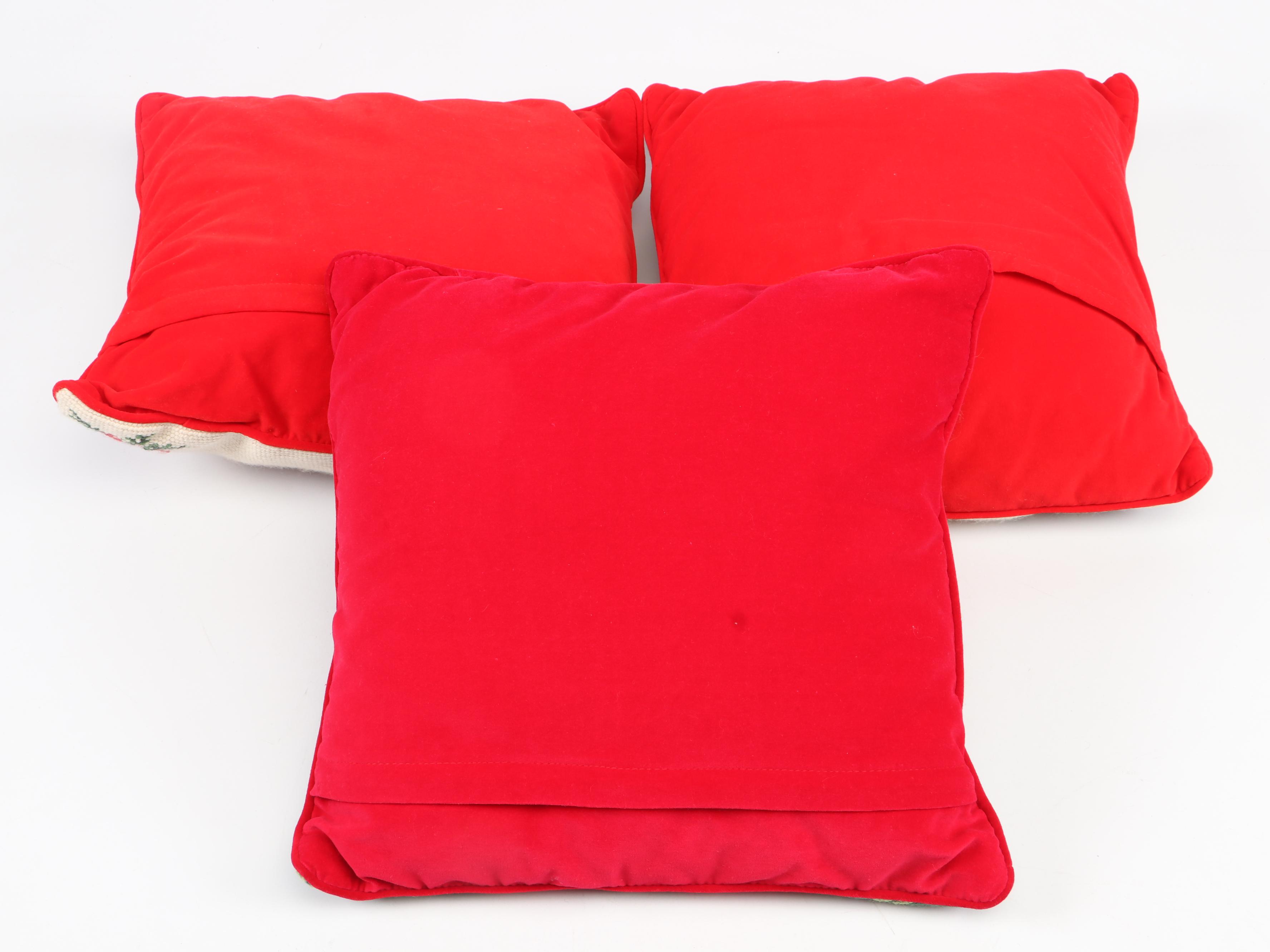 Needlepoint Seasonal Throw Pillows, Stockings, and Stuffed Santa Toy