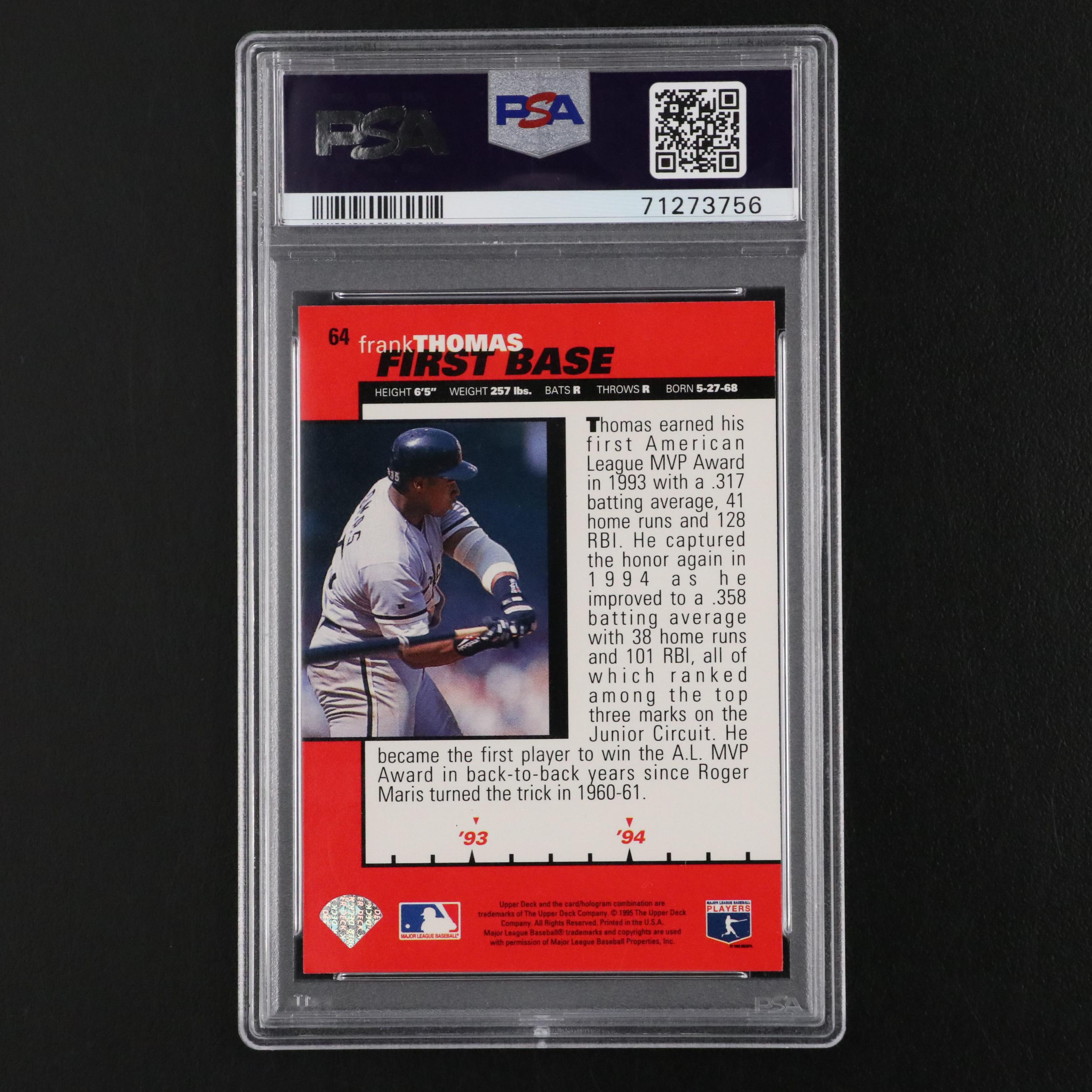 1995 Collectors Choice Frank Thomas Chicago White Sox Baseball Card Graded PSA 8
