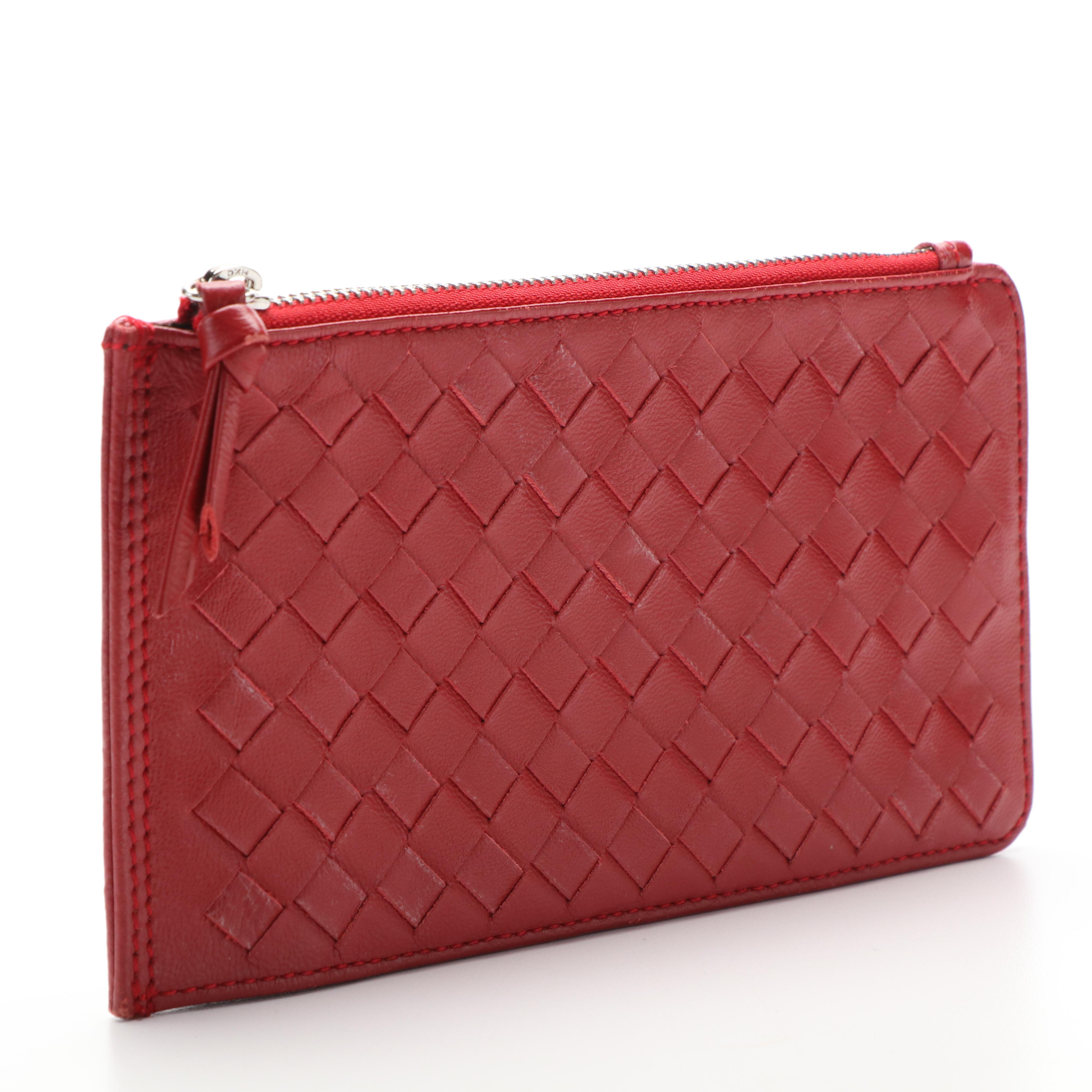 Bottega Venetta Intrecciato Red Leather Slim Long Wallet