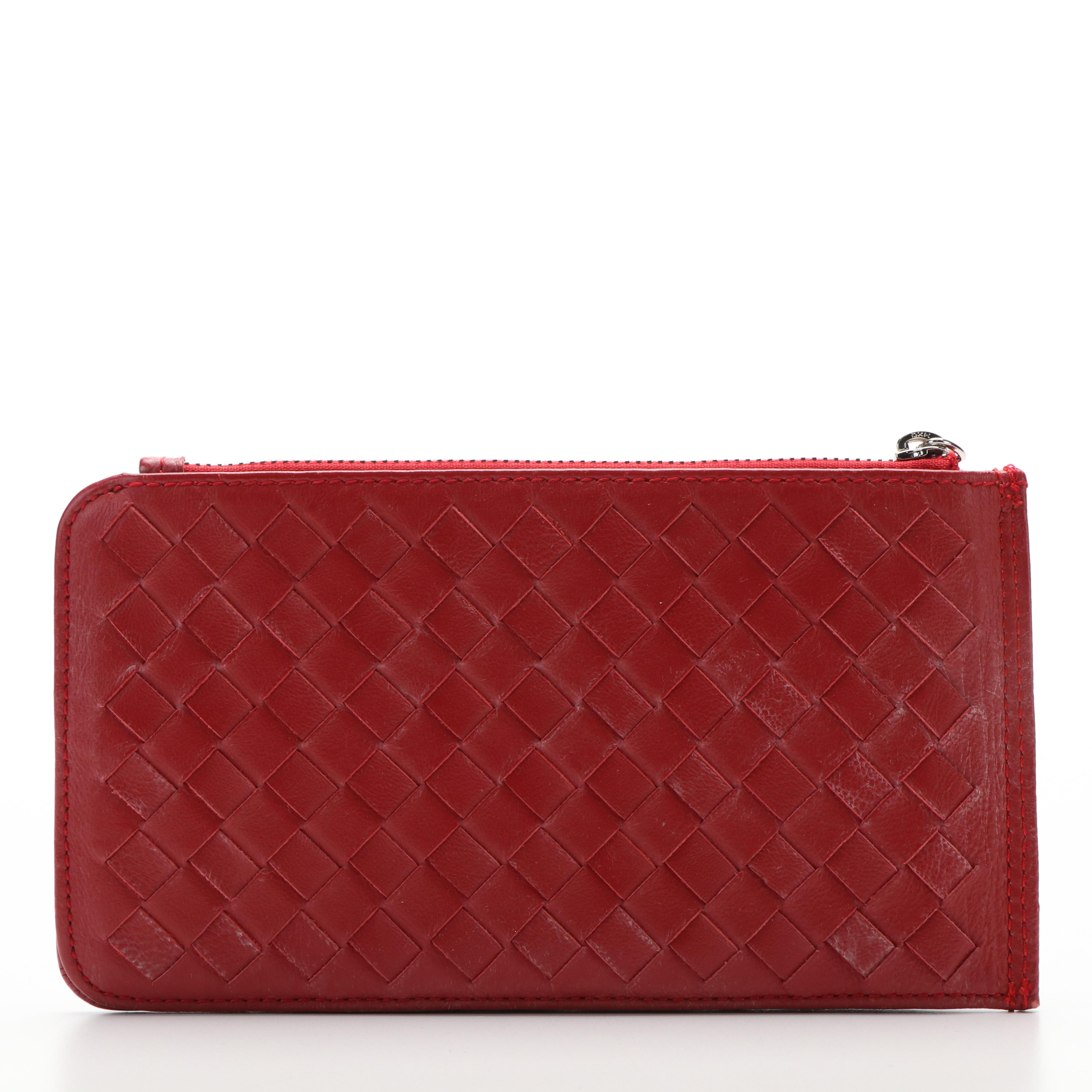 Bottega Venetta Intrecciato Red Leather Slim Long Wallet