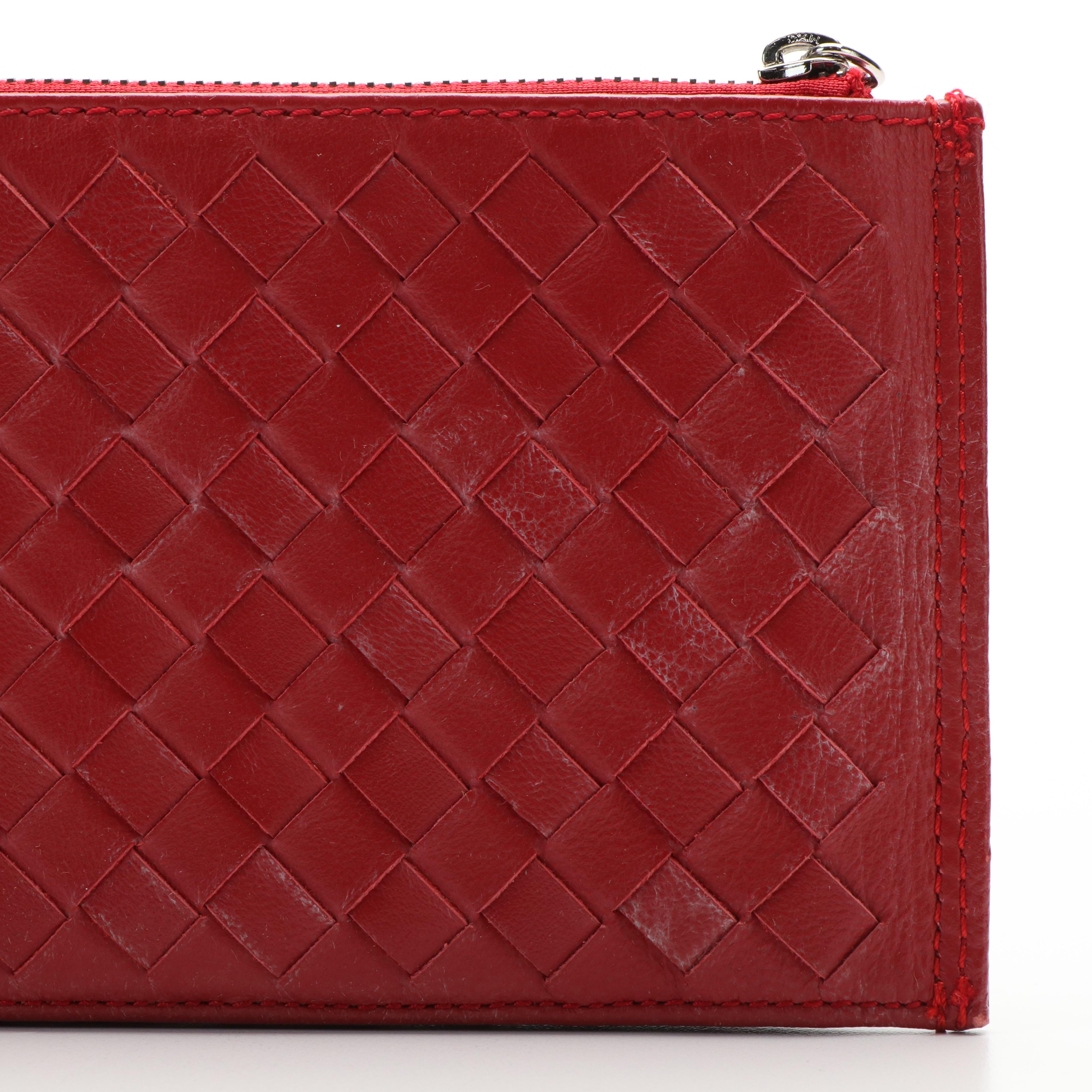 Bottega Venetta Intrecciato Red Leather Slim Long Wallet