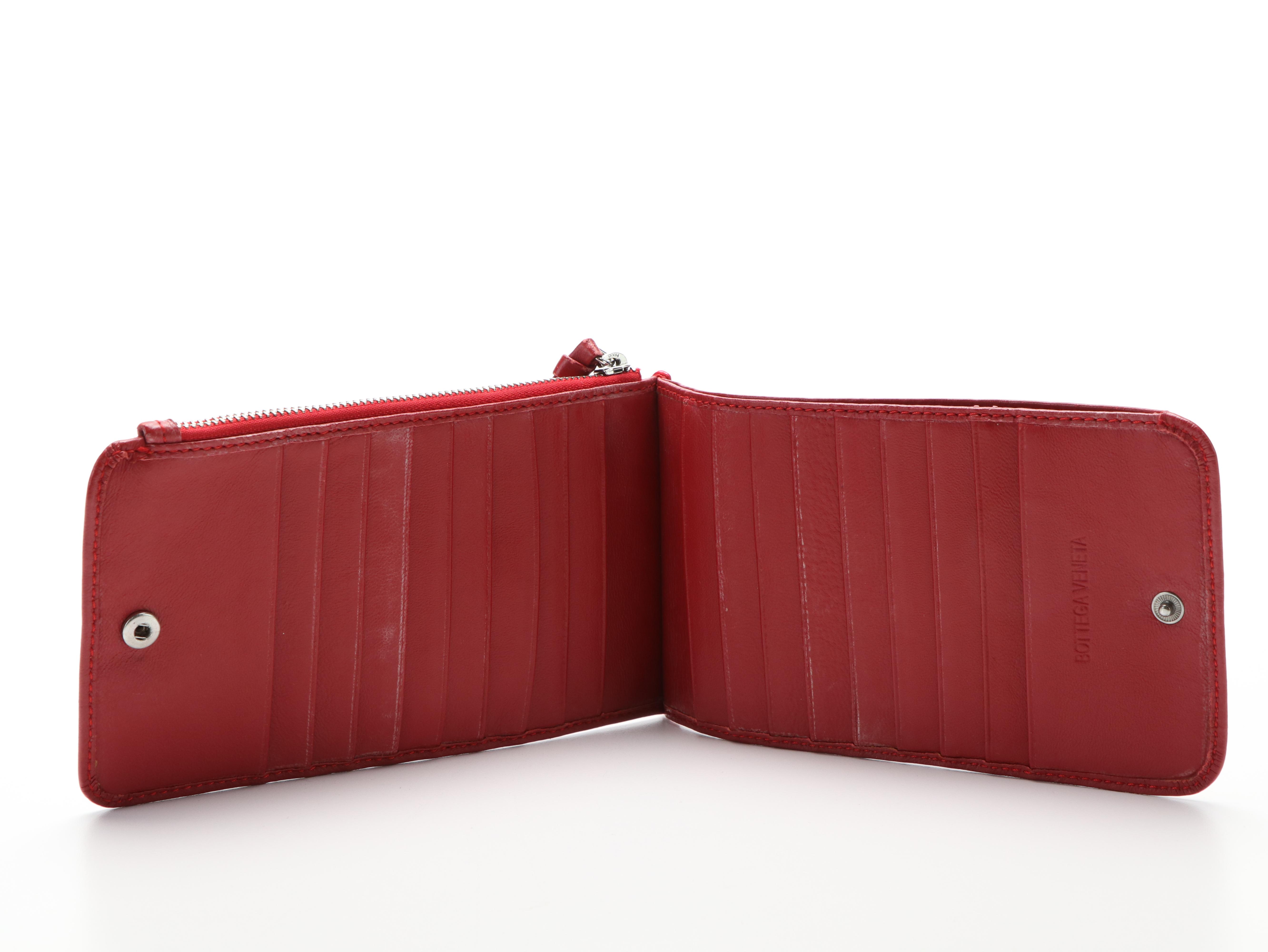 Bottega Venetta Intrecciato Red Leather Slim Long Wallet