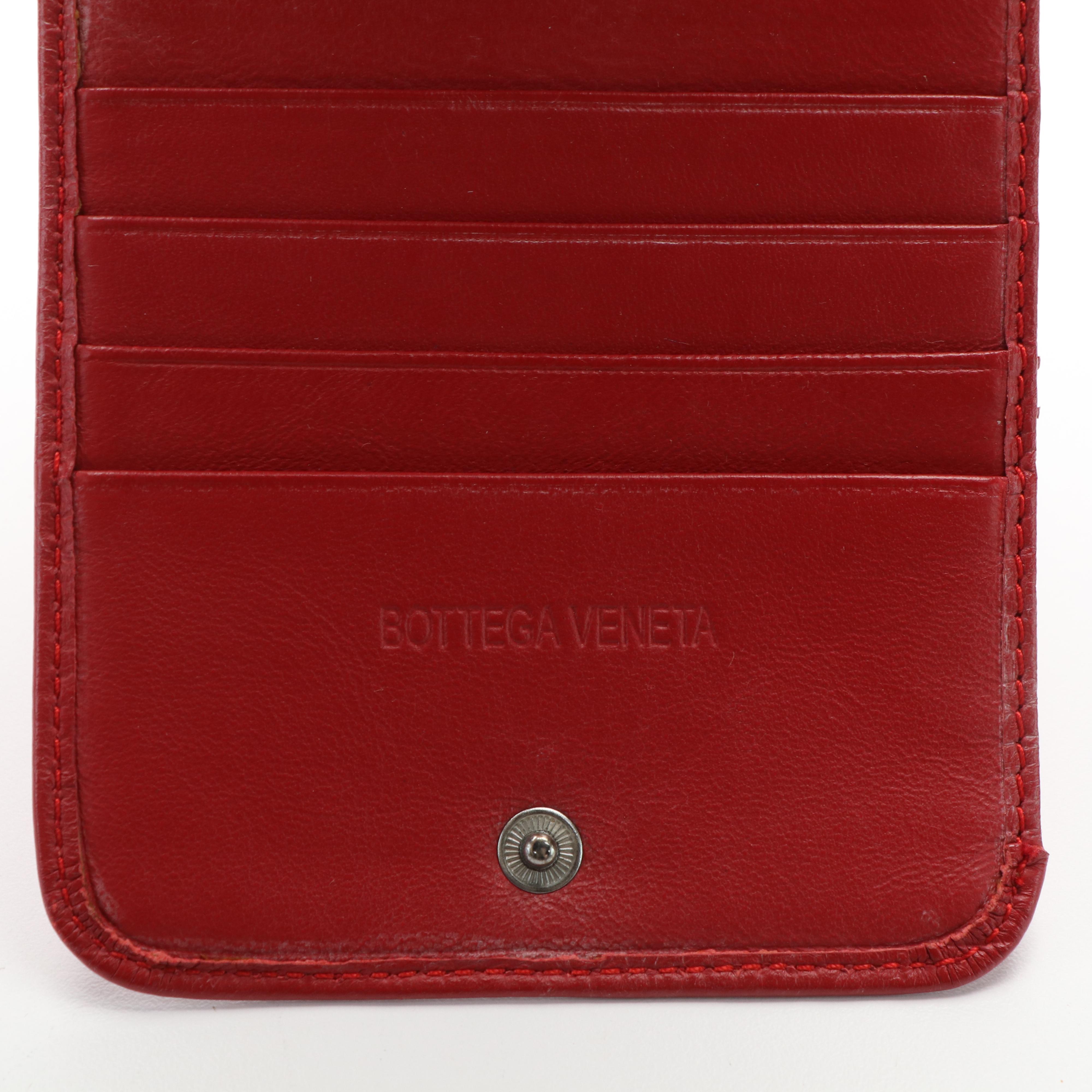 Bottega Venetta Intrecciato Red Leather Slim Long Wallet
