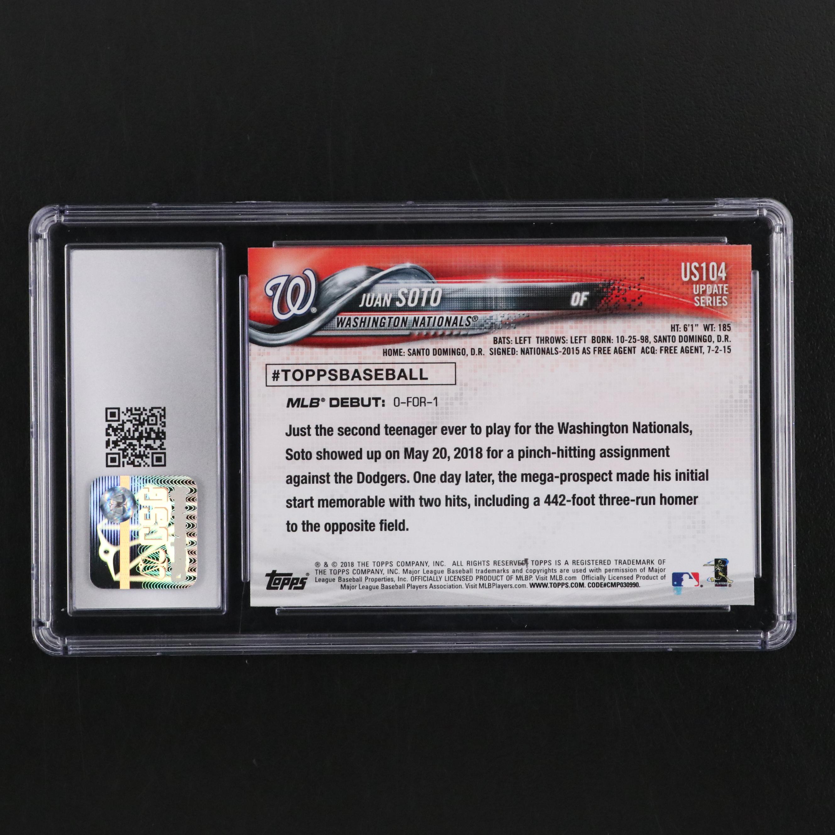 2018 Topps Update Juan Soto Rookie Debut Baseball Card #US104 Graded CSG 9.5