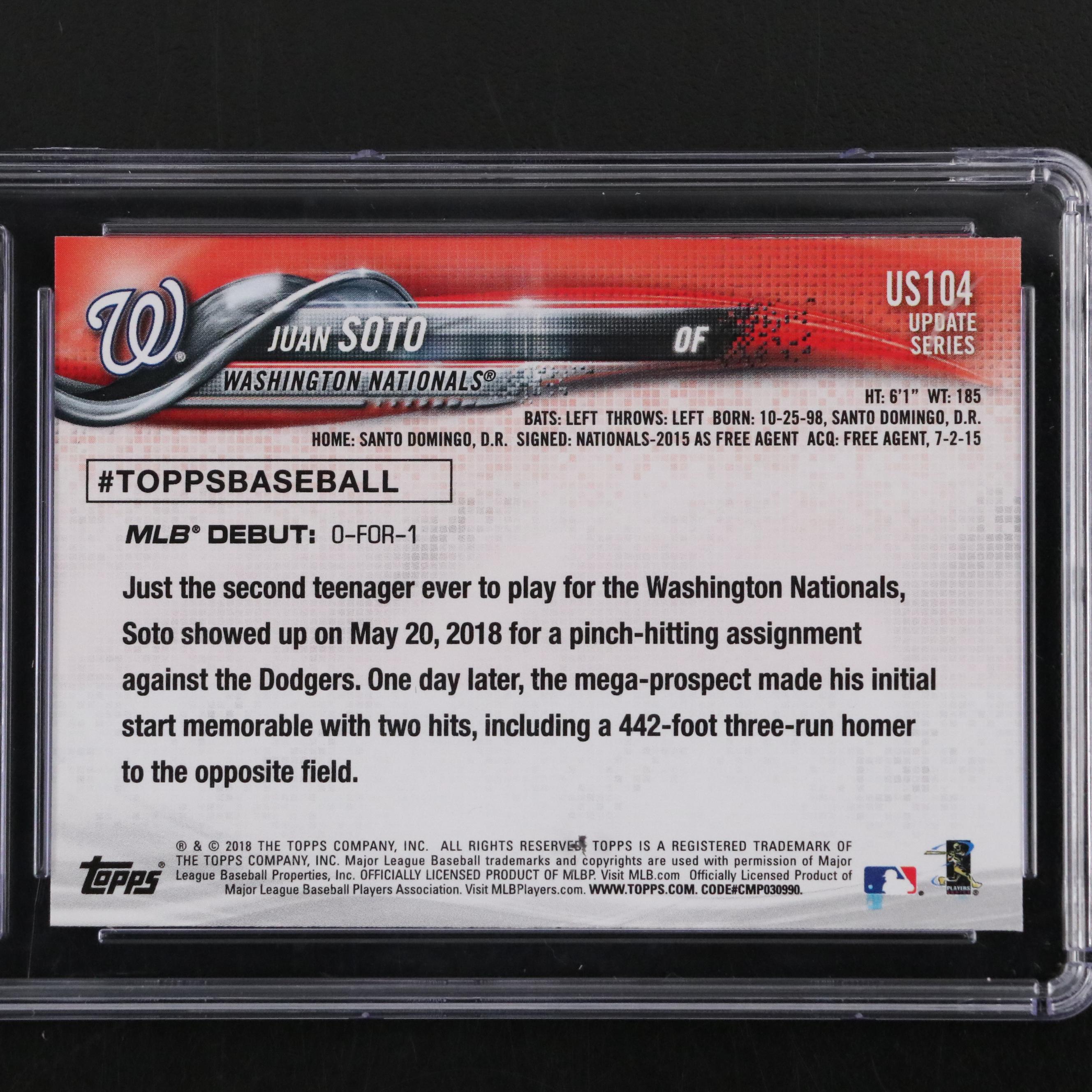 2018 Topps Update Juan Soto Rookie Debut Baseball Card #US104 Graded CSG 9.5
