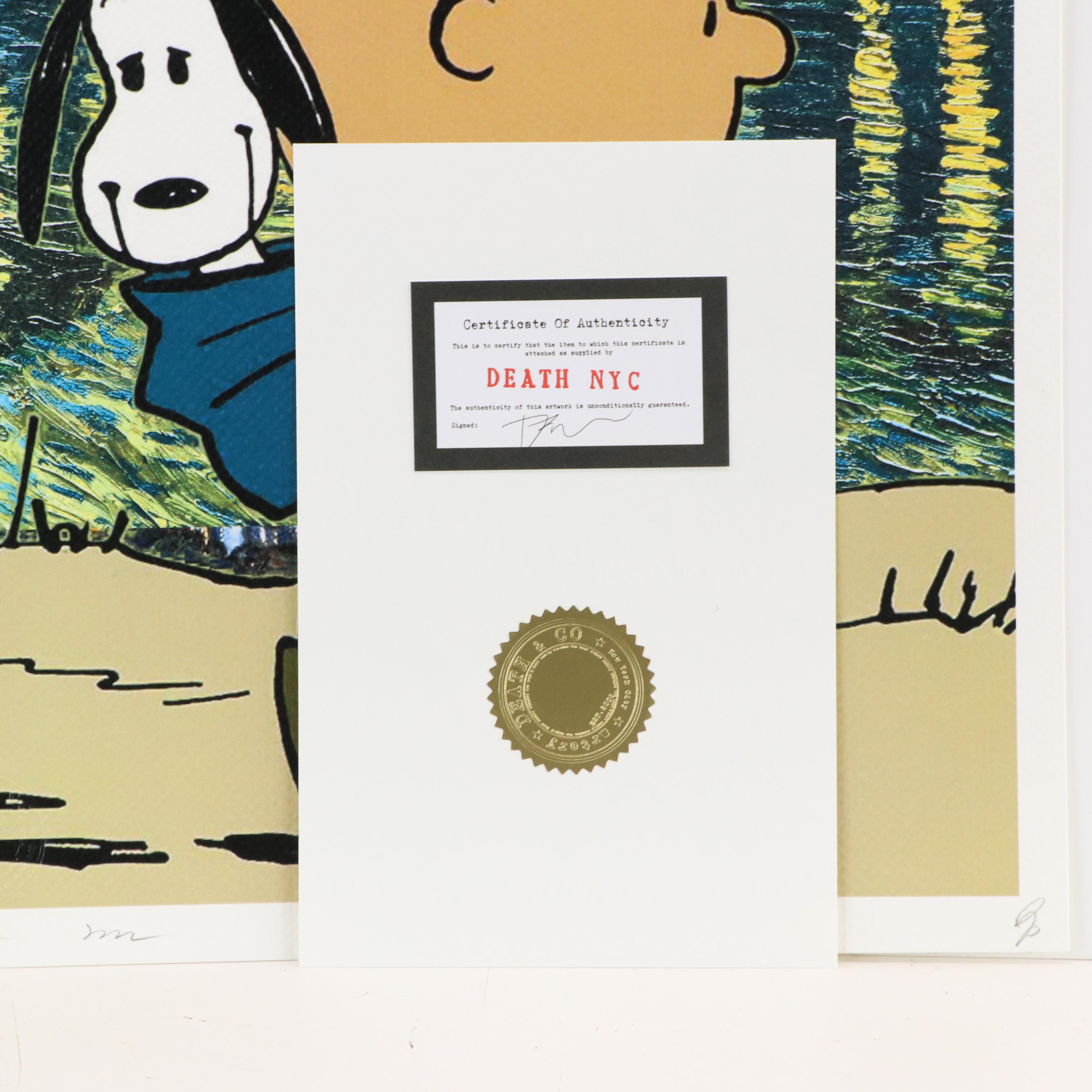 Death NYC Graphic Digital Print Featuring Snoopy and Charlie Brown, 21st Century