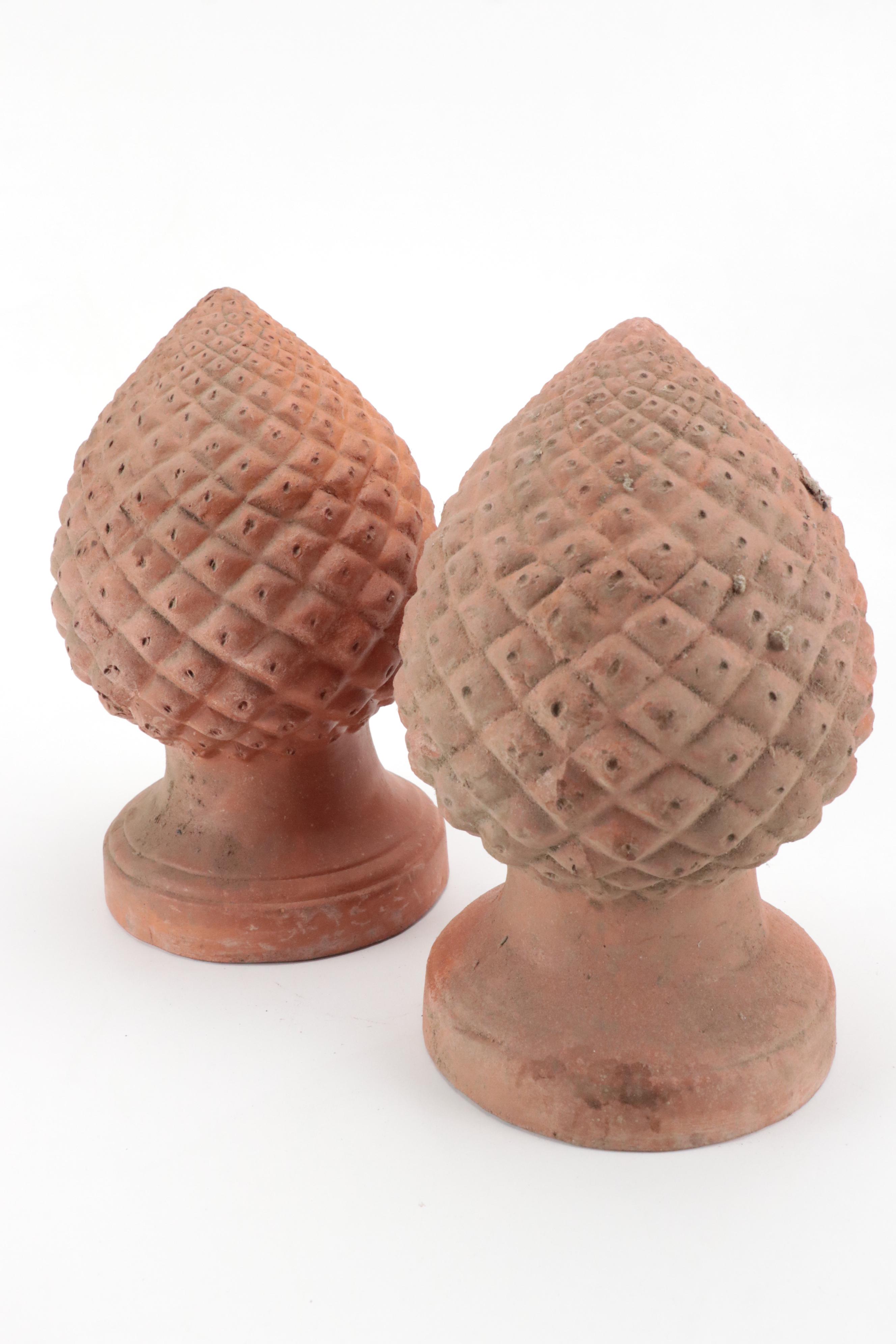 Italian Terracotta Pinecone Finials