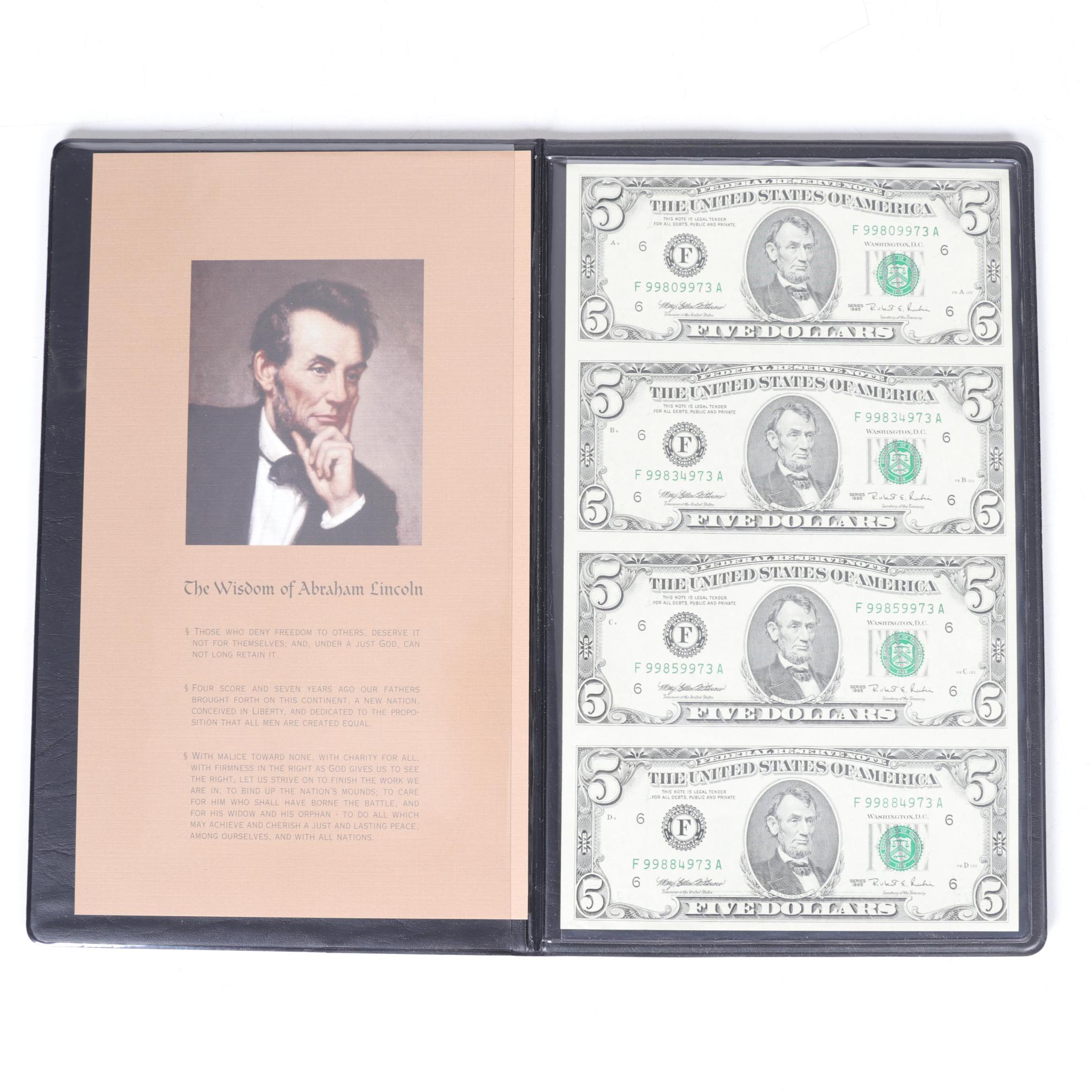 World Reserve Monitary Exchange Uncut Four-Note Sheets $5, $10, and $20