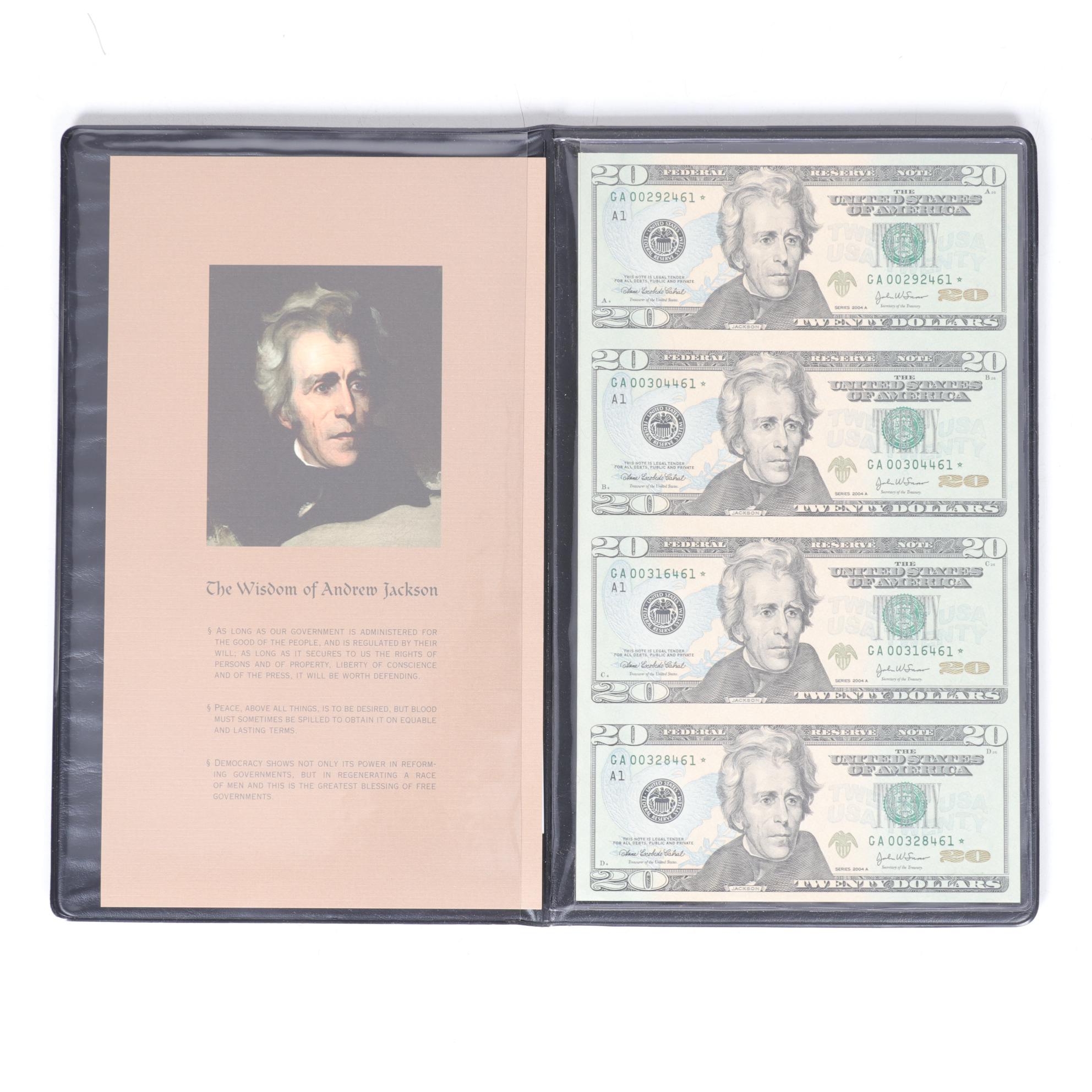 World Reserve Monitary Exchange Uncut Four-Note Sheets $5, $10, and $20