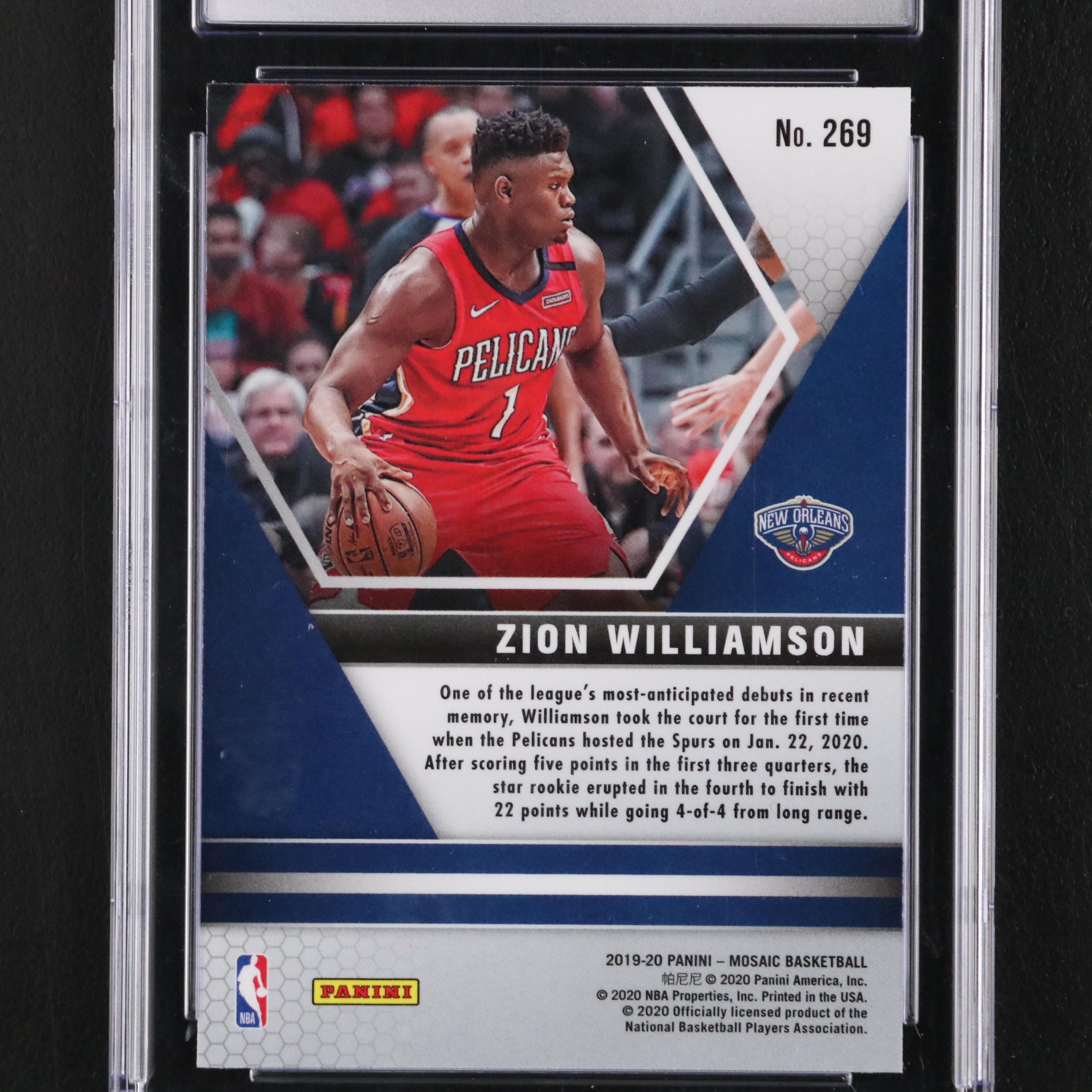 2019-20 Panini Mosaic Zion Williamson NBA Debut Rookie Card Graded CSG 8.5