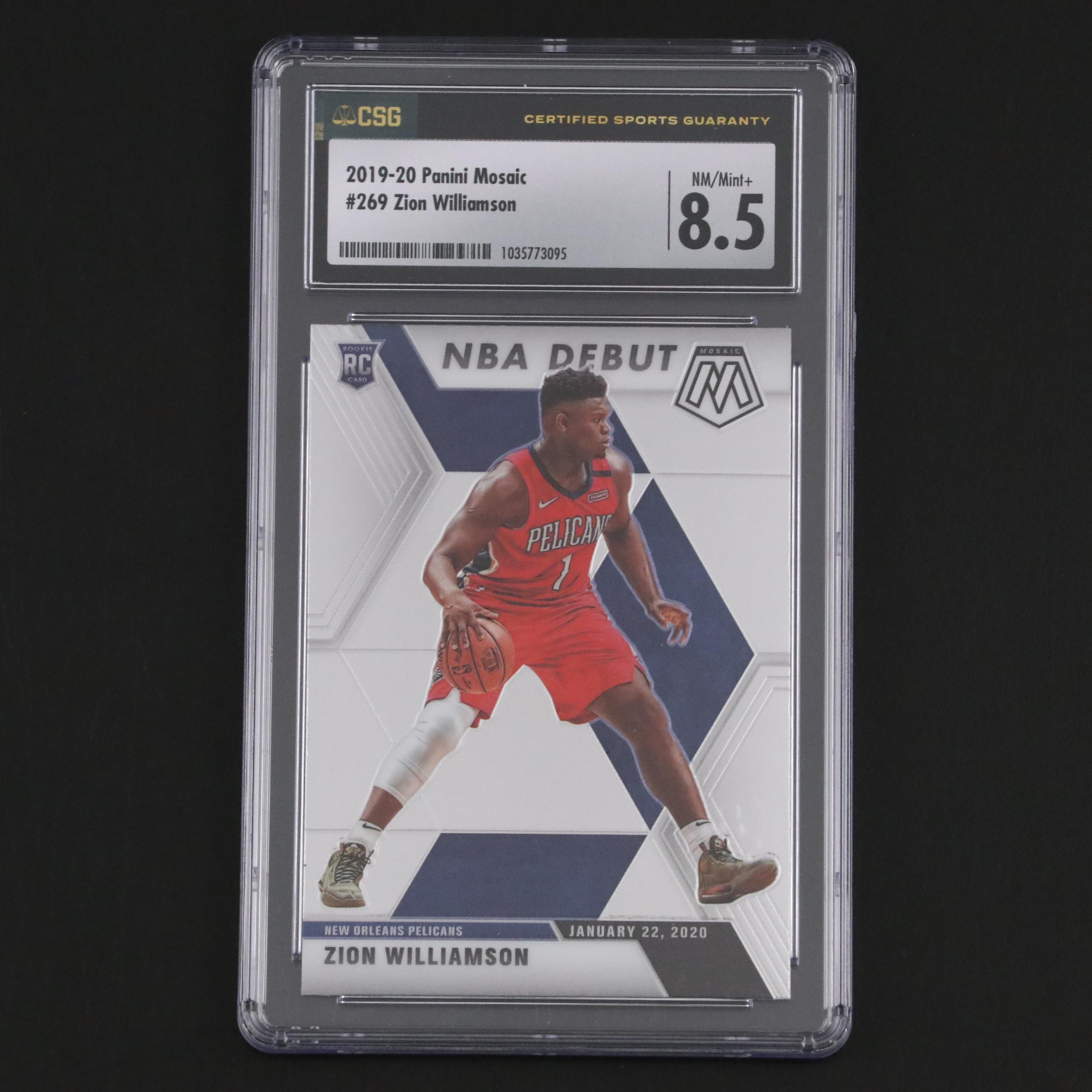 2019-20 Panini Mosaic Zion Williamson NBA Debut Rookie Card Graded CSG 8.5