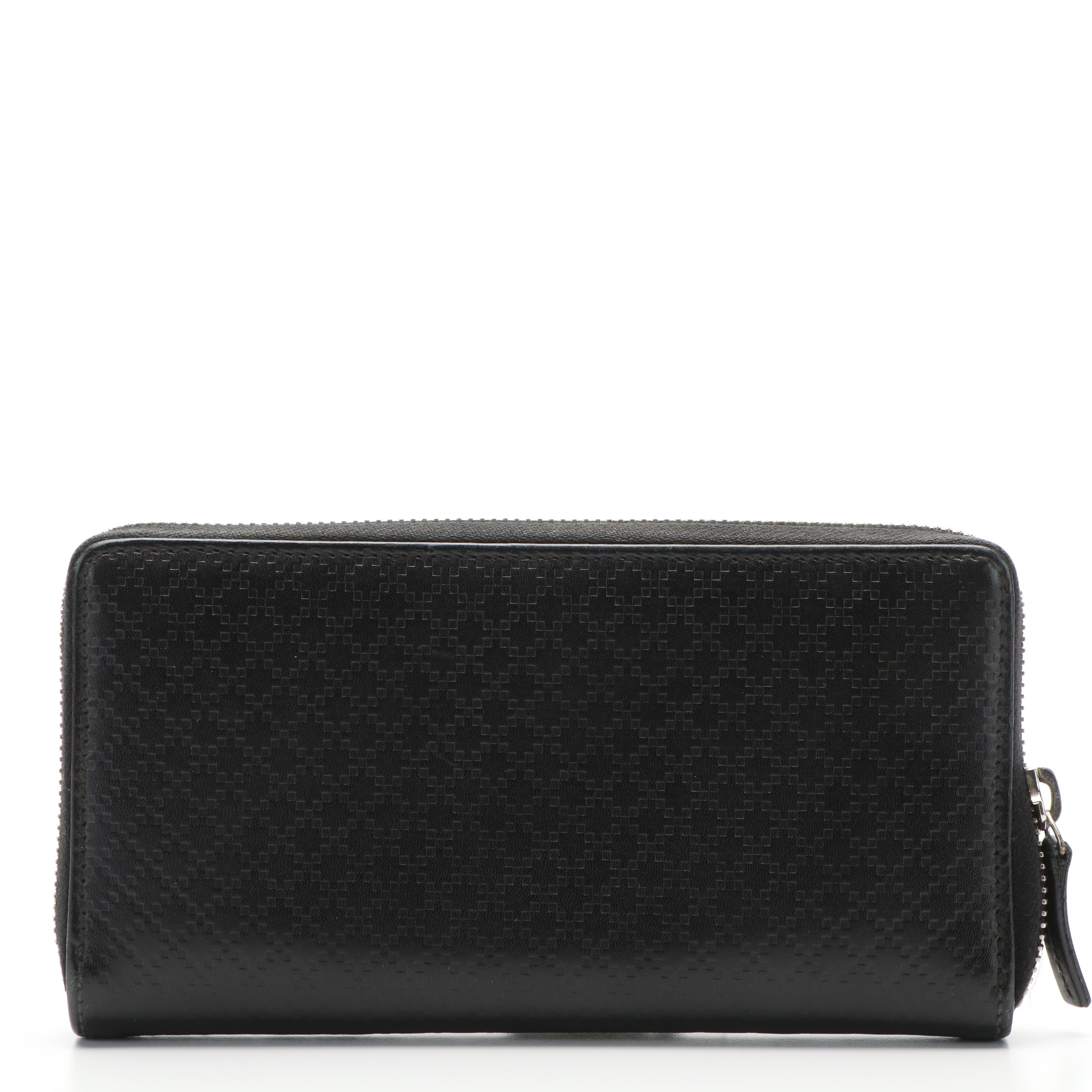 Gucci Diamante Black Leather Zip Around Wallet