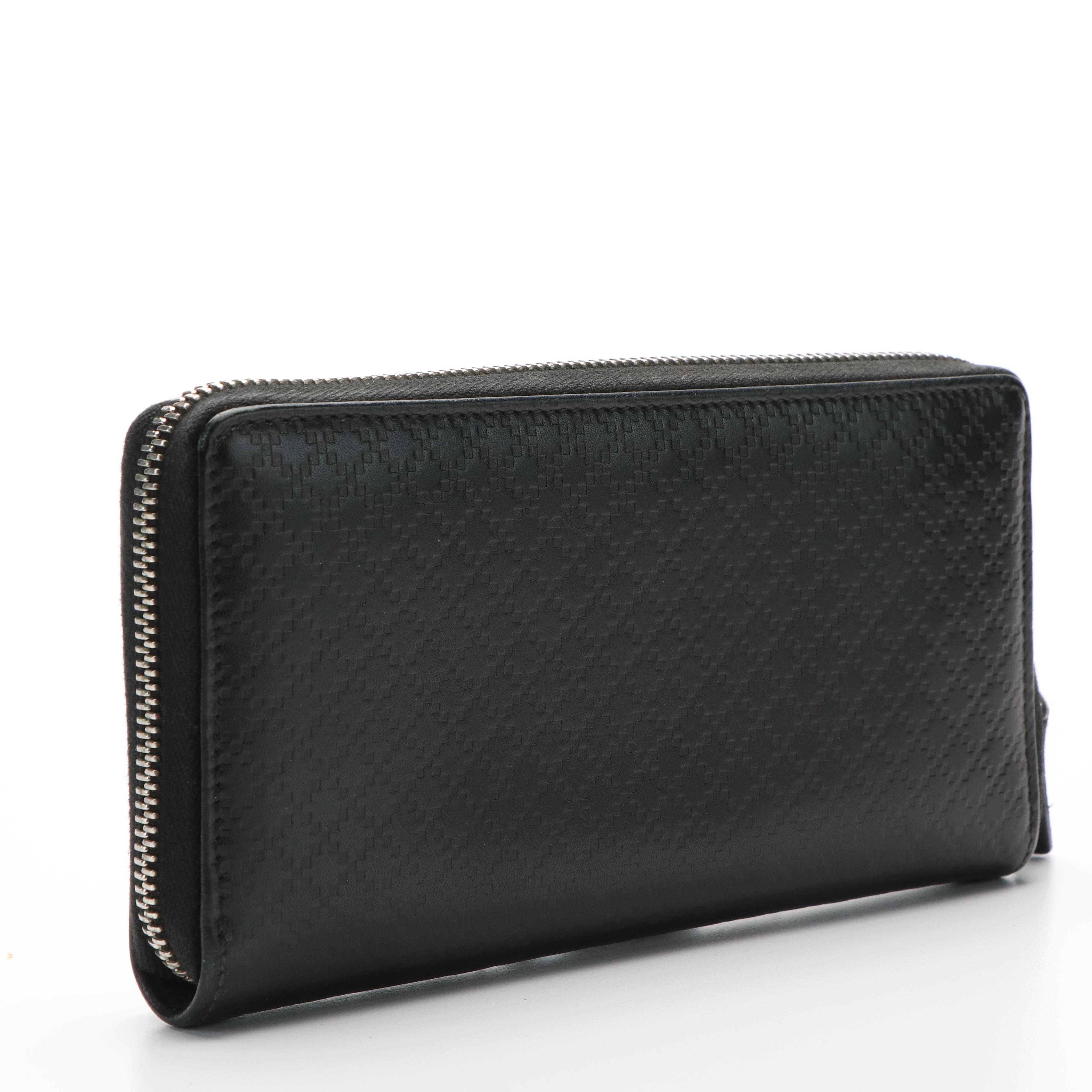 Gucci Diamante Black Leather Zip Around Wallet