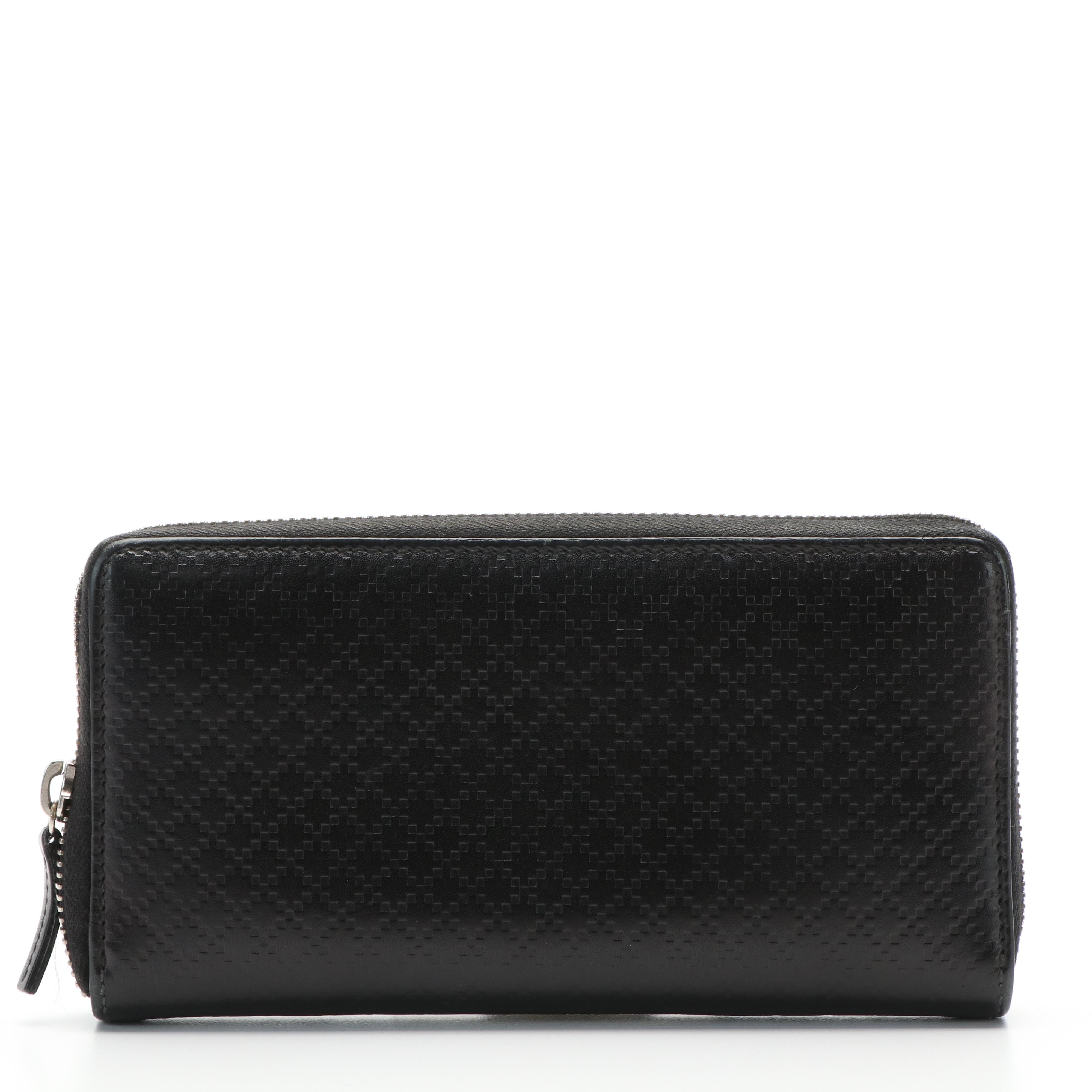 Gucci Diamante Black Leather Zip Around Wallet