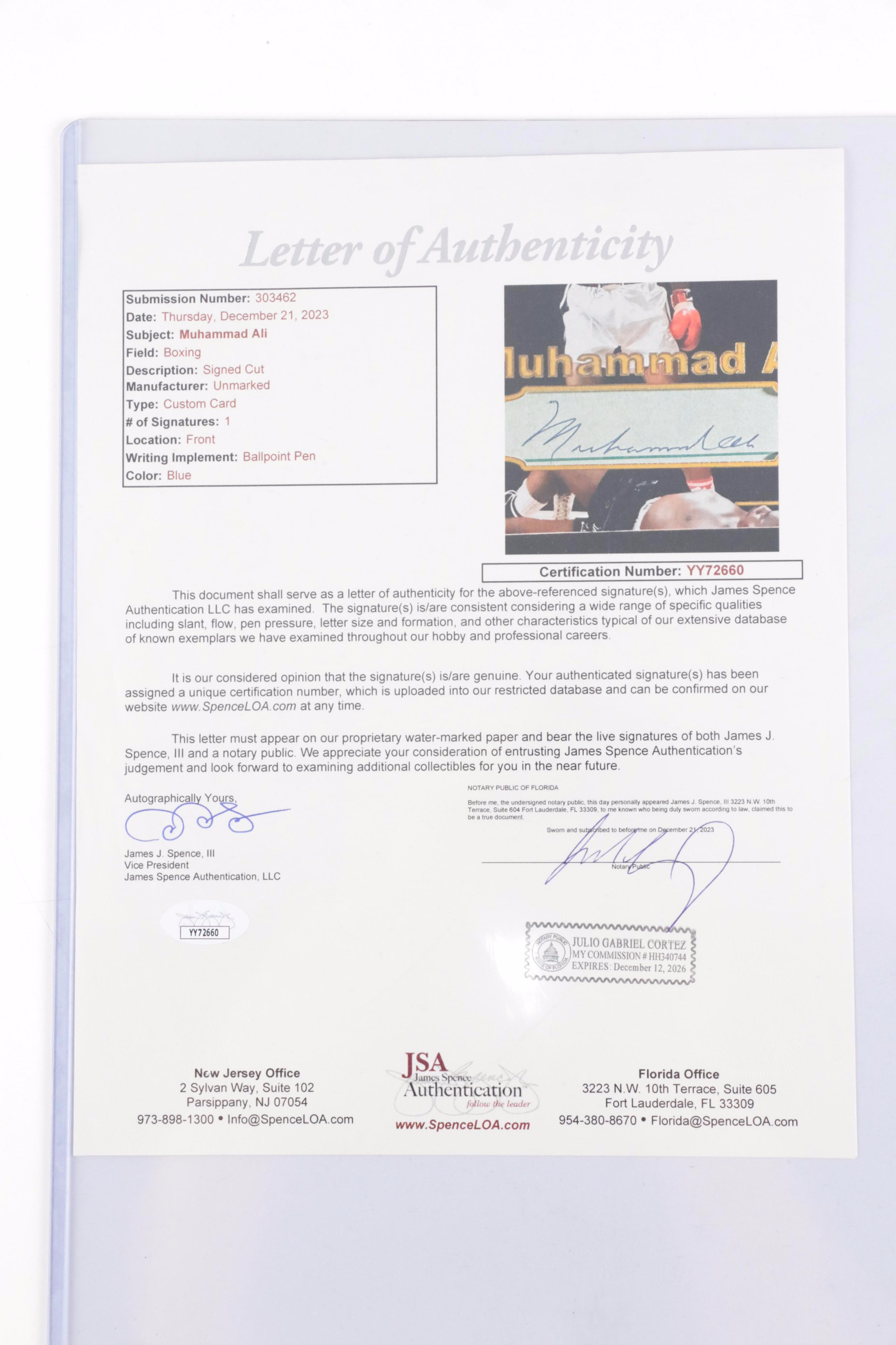 Muhammad Ali Cut Signature Boxing Card