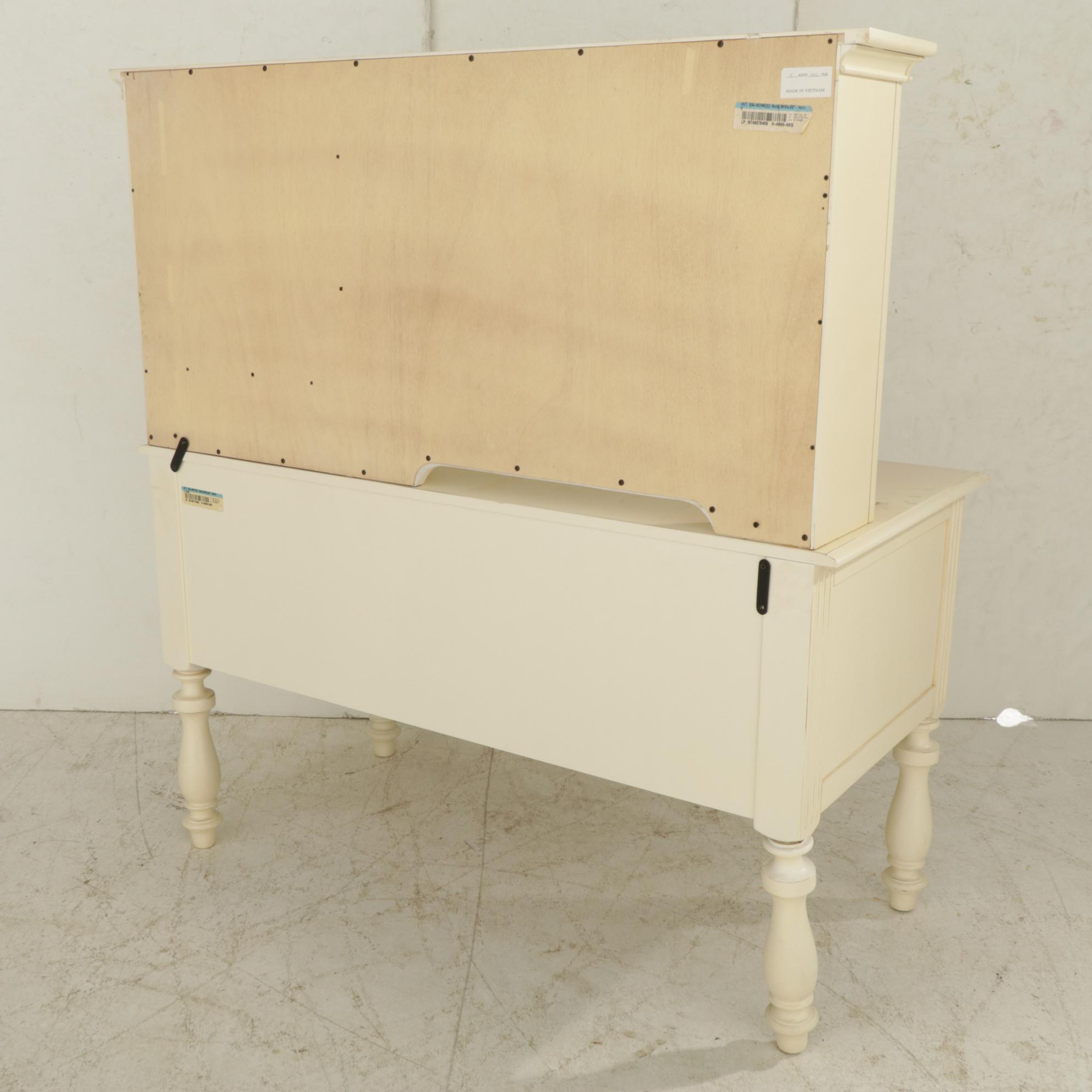 Cream Finish Wood Writing Desk with Hutch and Desk Chair
