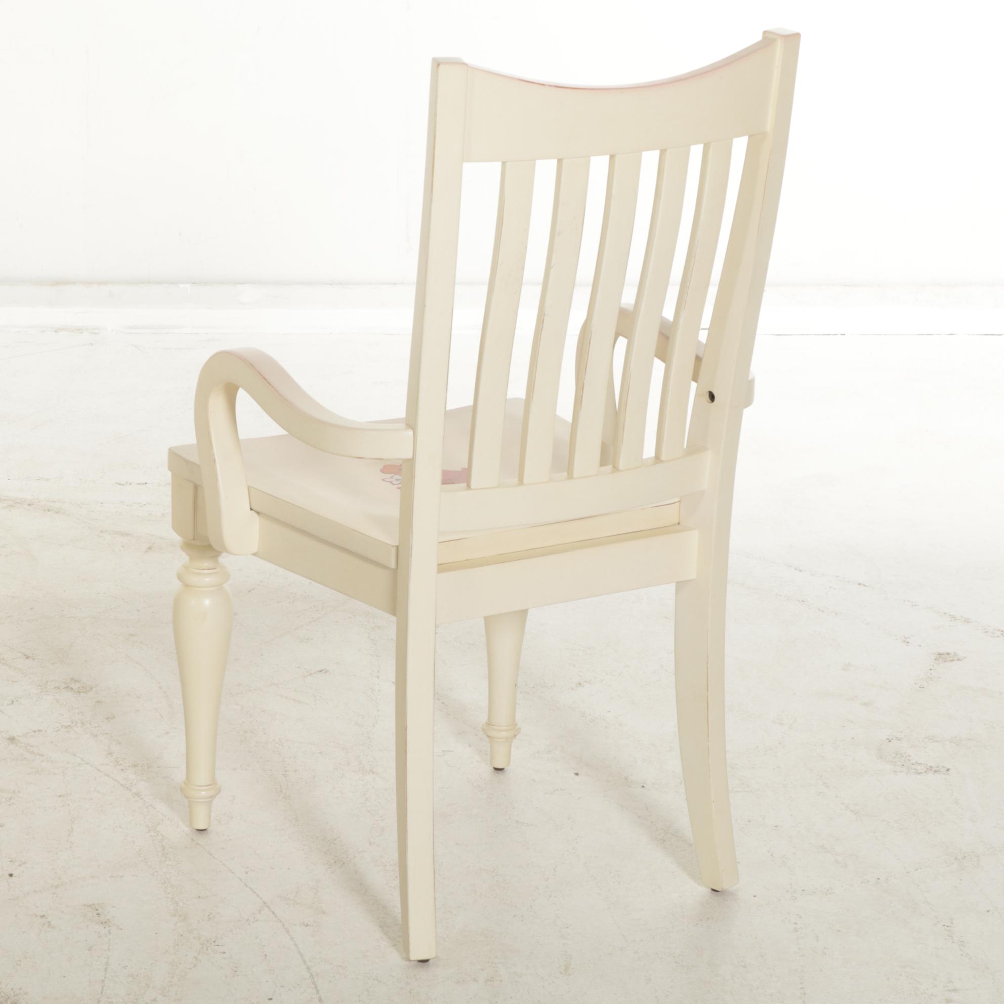 Cream Finish Wood Writing Desk with Hutch and Desk Chair