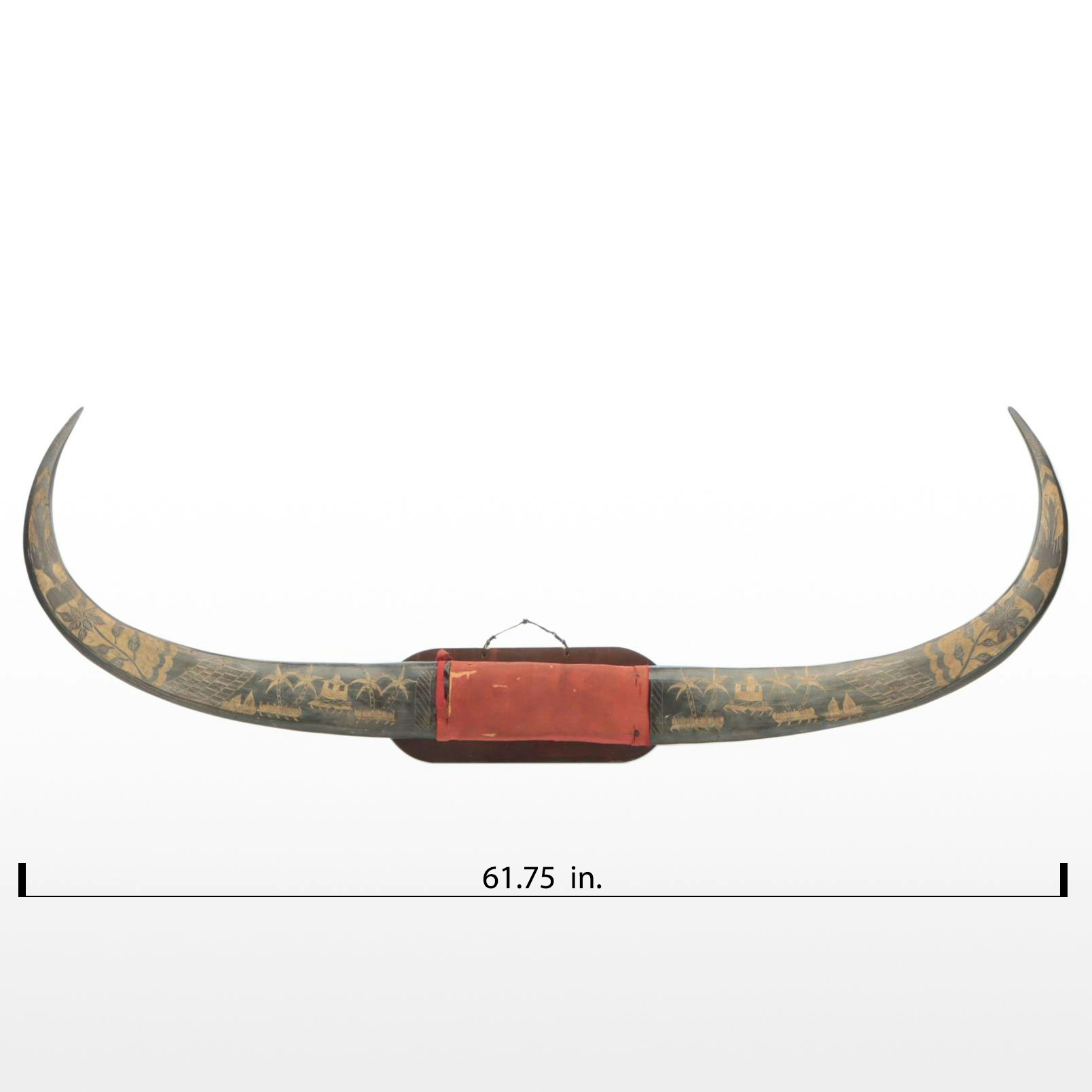 Carved Water Buffalo Horn on Wooden Mount from The Philippines, Late 20th C.