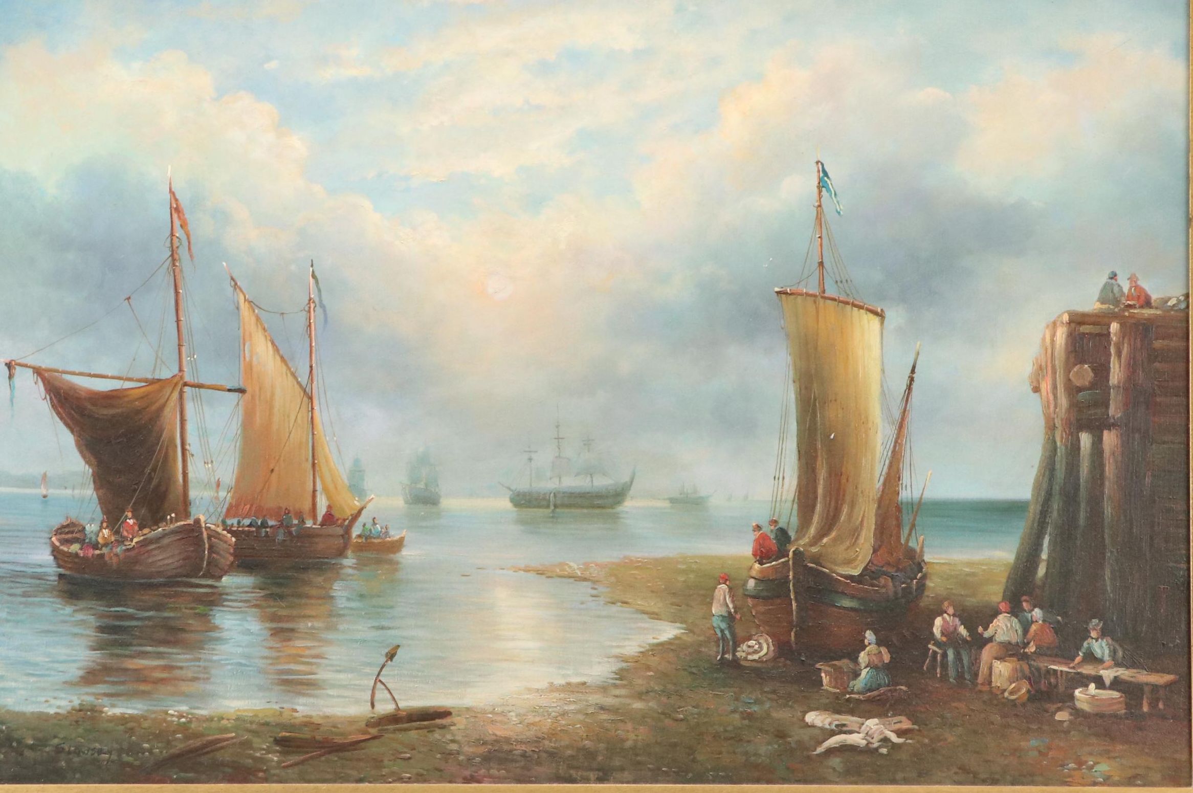 Oil Painting After J. M. W. Turner "Sun Rising Through The Vapors," 20th Century