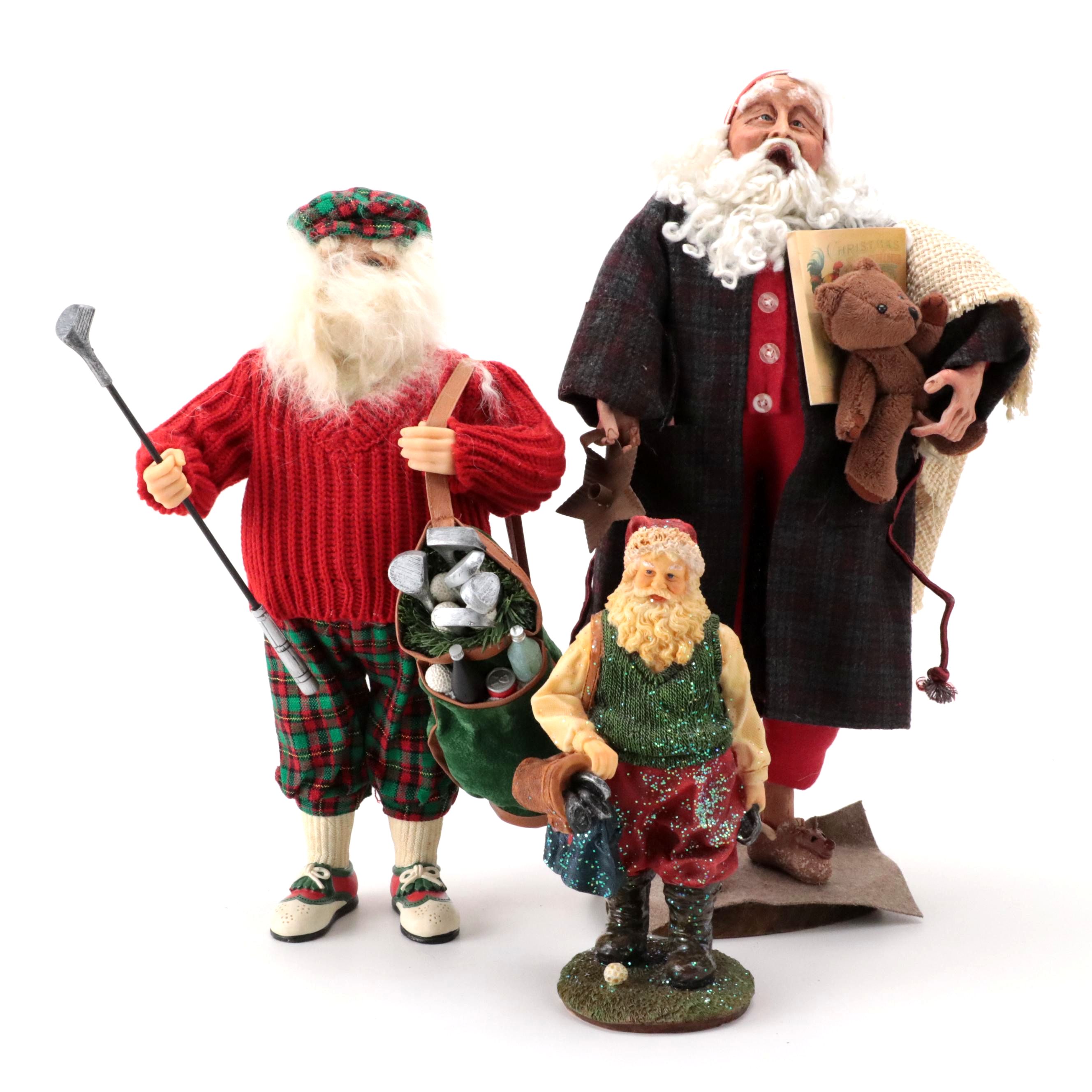 Resin Sleepy Santa Figurine and Golfing Santa Figurines