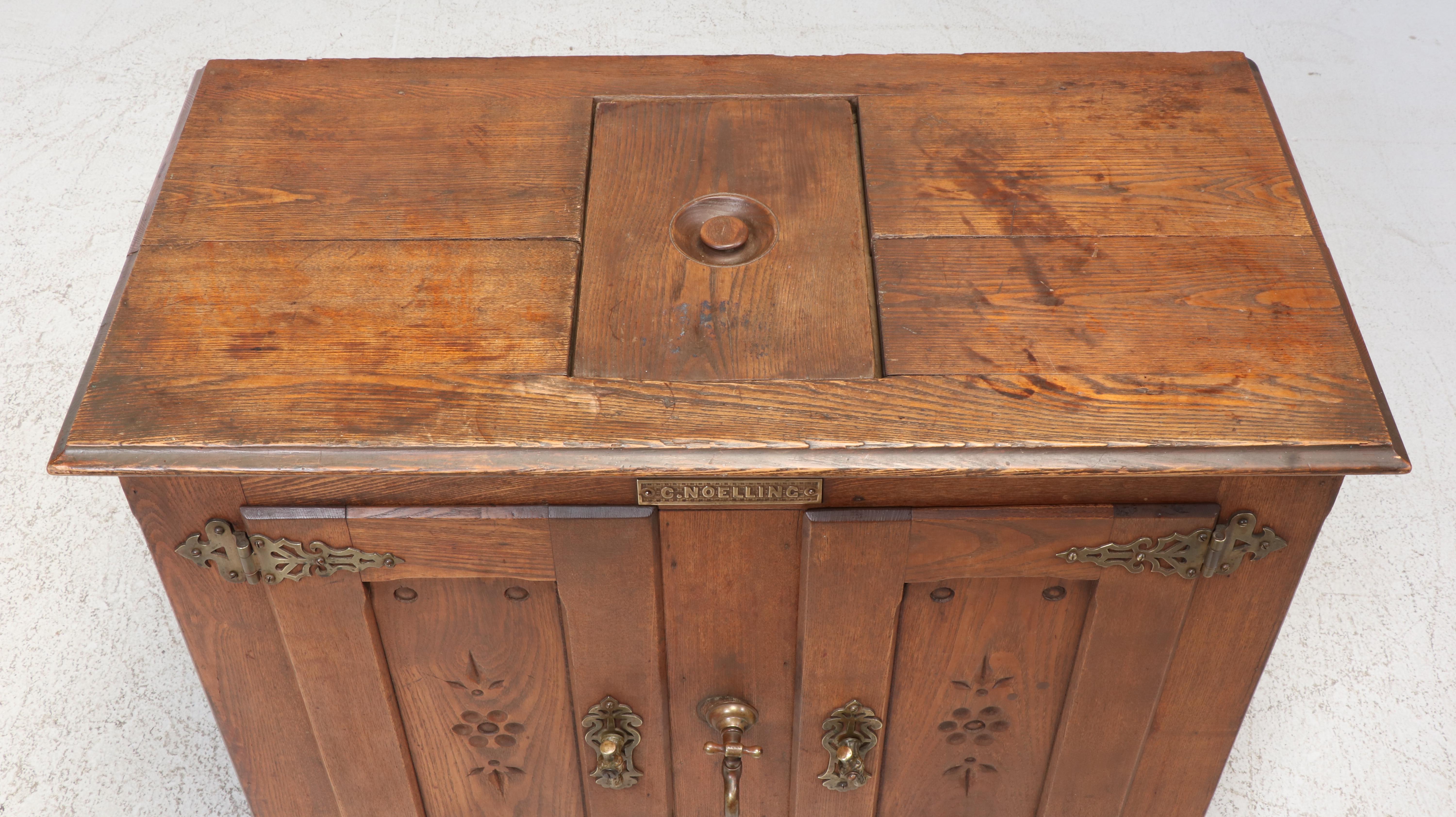C. Noelling Carved Oak Icebox Chest with Metal Lining, 1900s