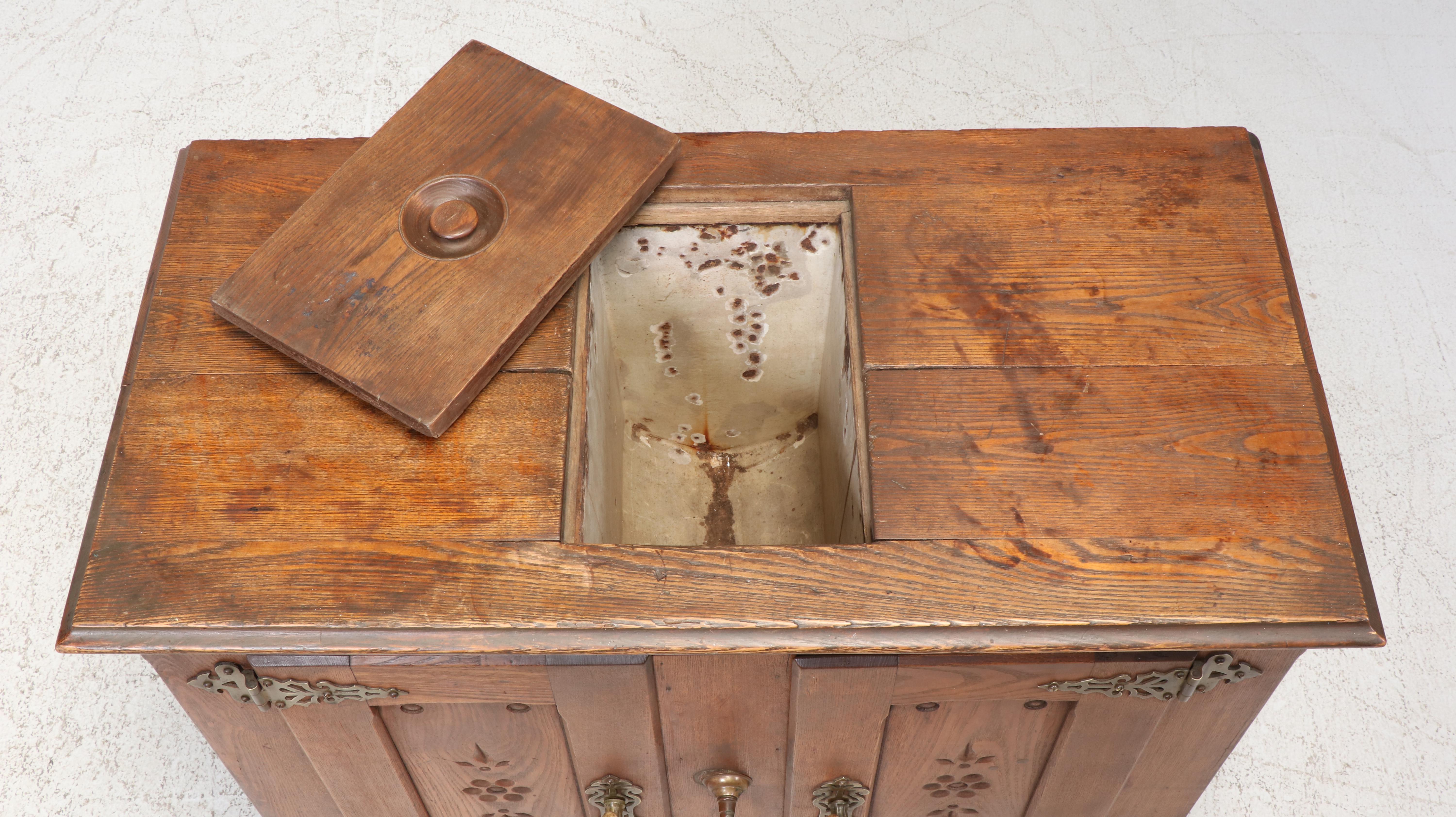 C. Noelling Carved Oak Icebox Chest with Metal Lining, 1900s