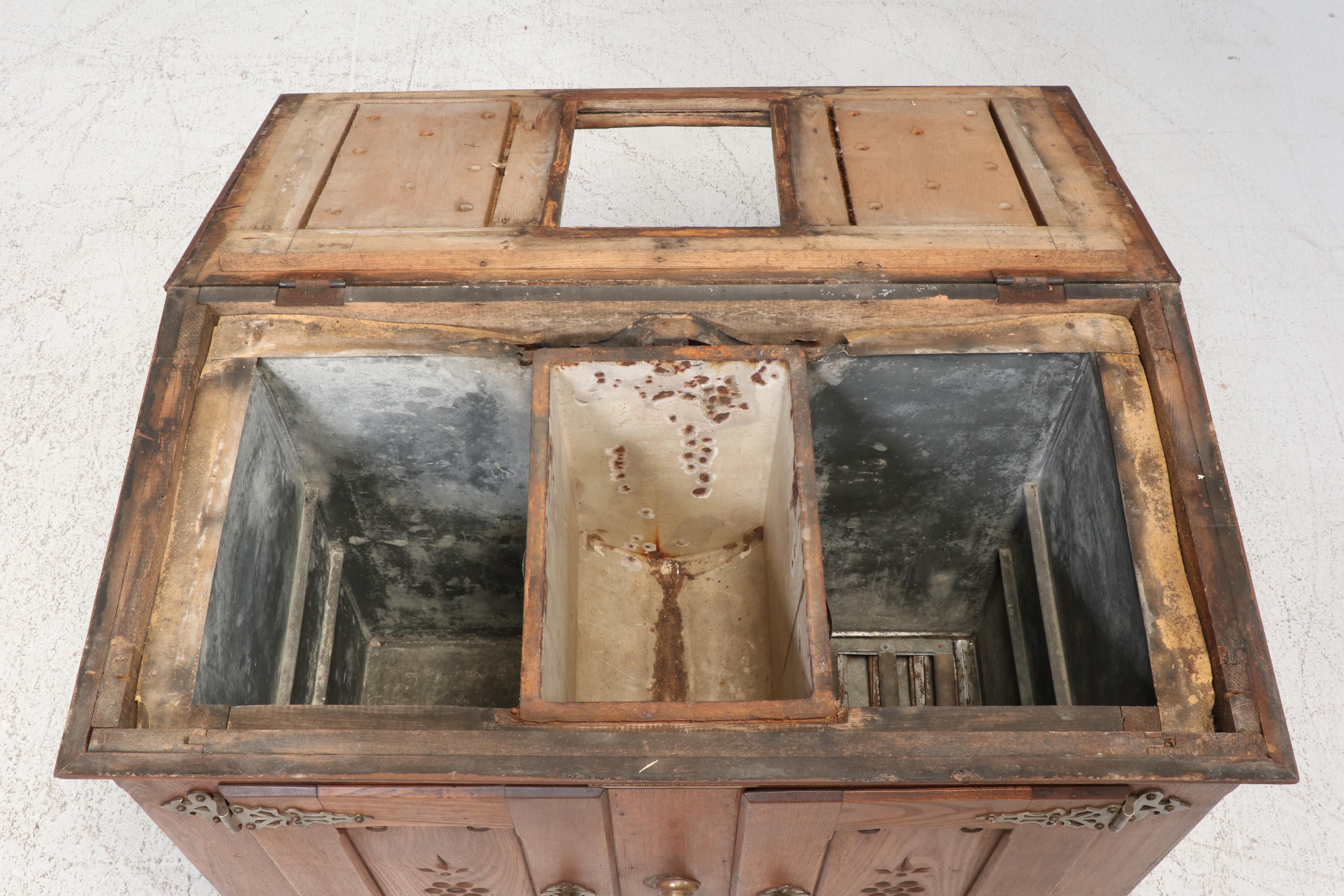 C. Noelling Carved Oak Icebox Chest with Metal Lining, 1900s