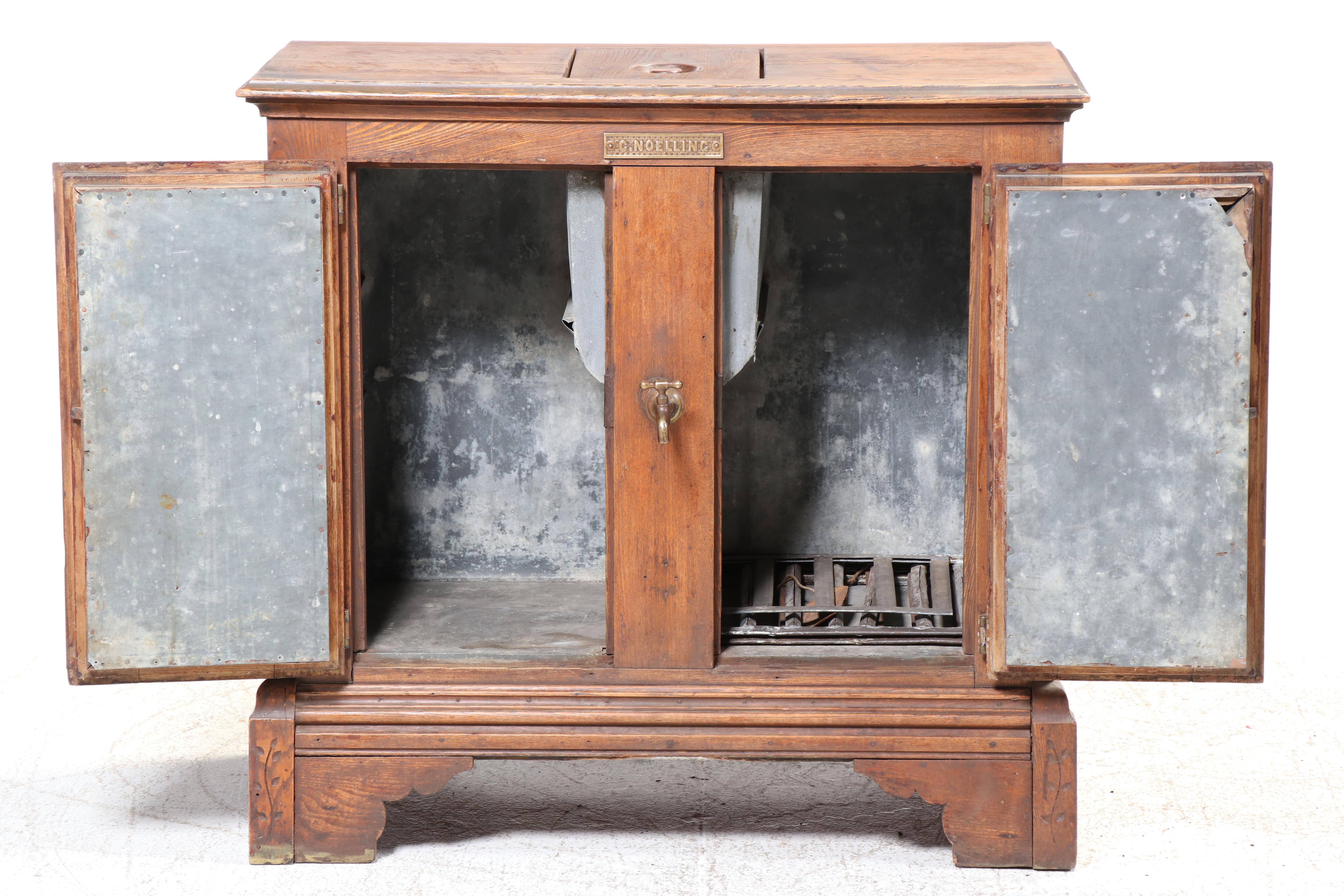 C. Noelling Carved Oak Icebox Chest with Metal Lining, 1900s