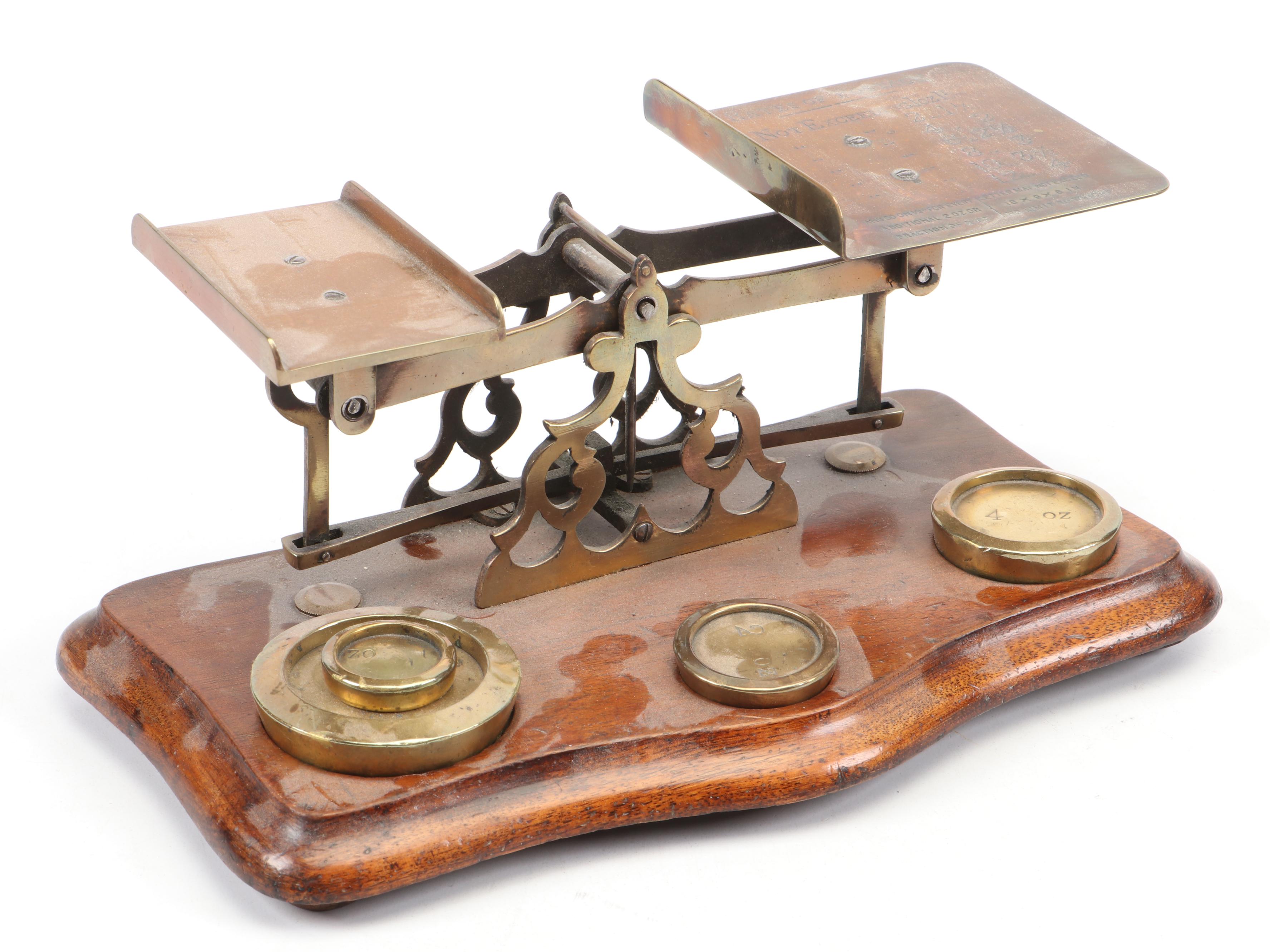 Victorian Brass Postal Letter Scale with Chinese Lacquered Compass