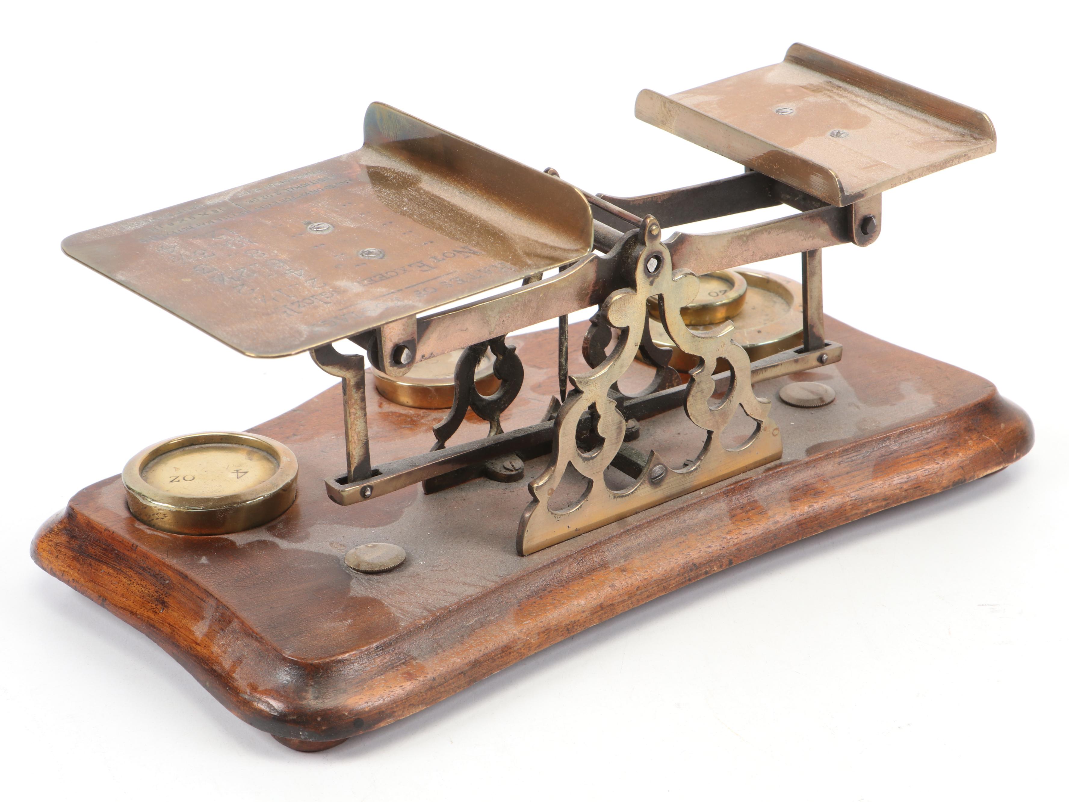 Victorian Brass Postal Letter Scale with Chinese Lacquered Compass