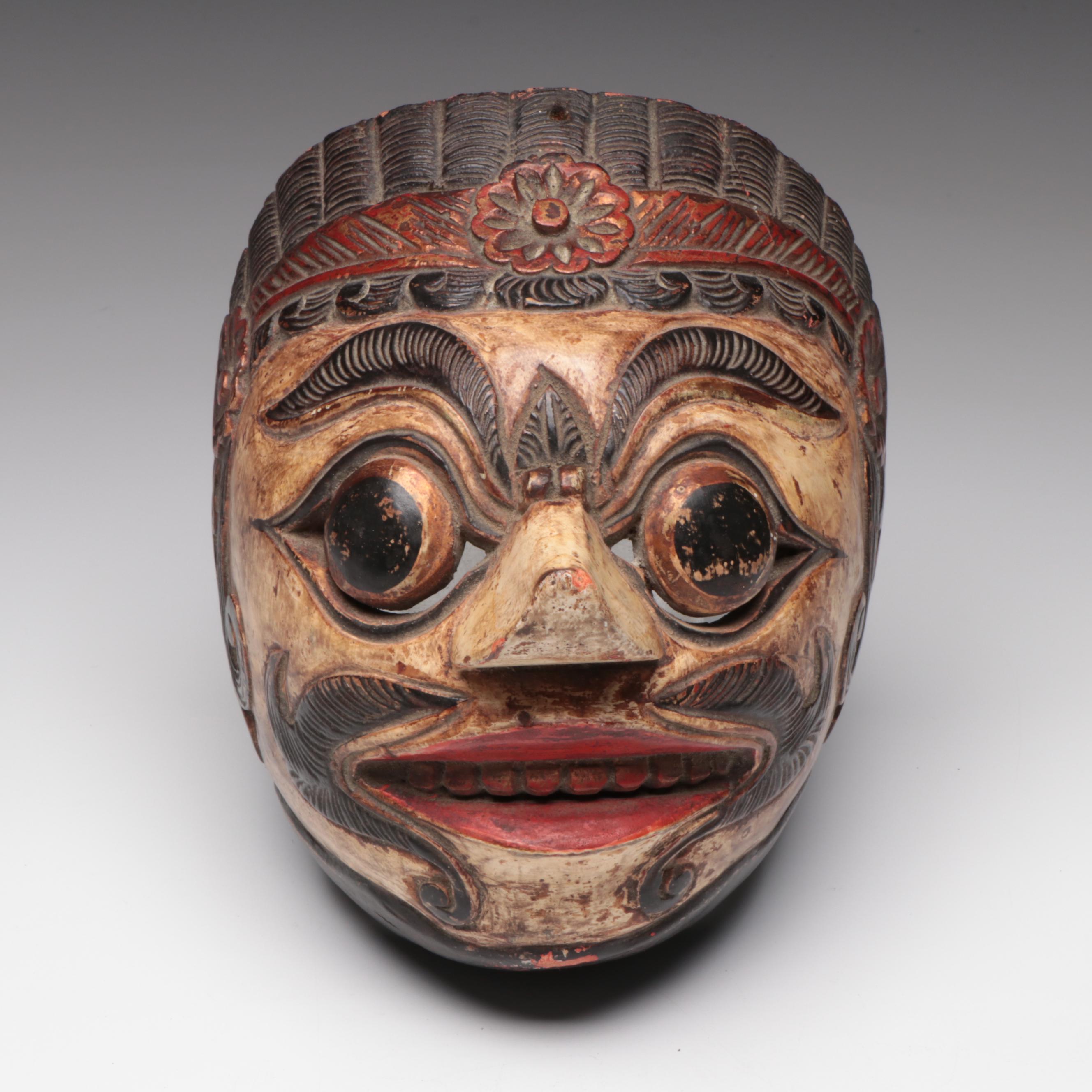 Antique Javanese Carved and Polychromed Wood Topeng Dance Mask