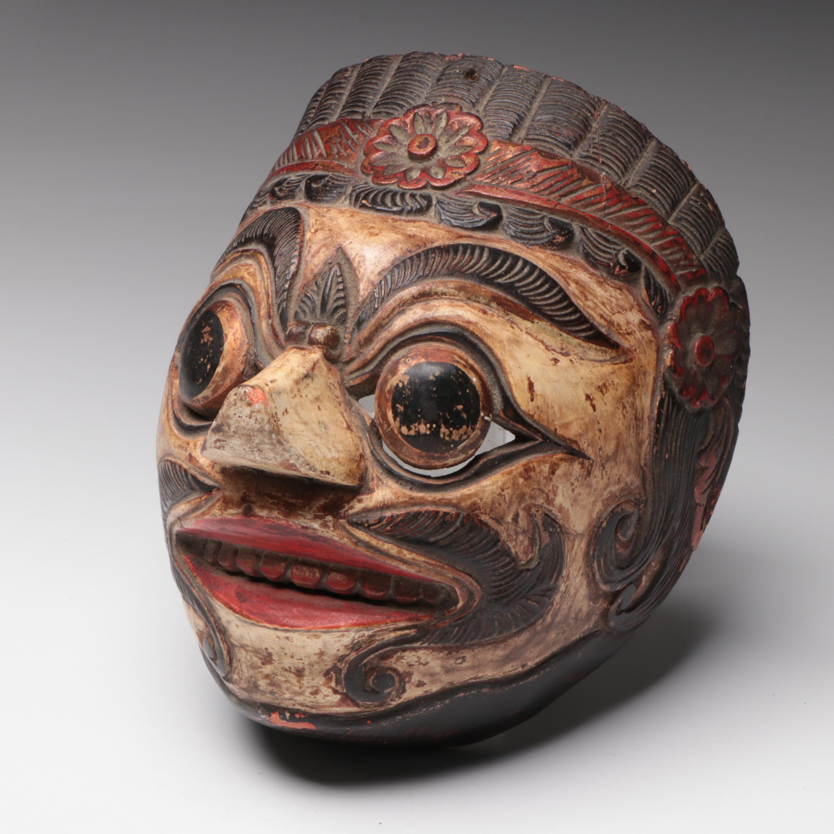 Antique Javanese Carved and Polychromed Wood Topeng Dance Mask