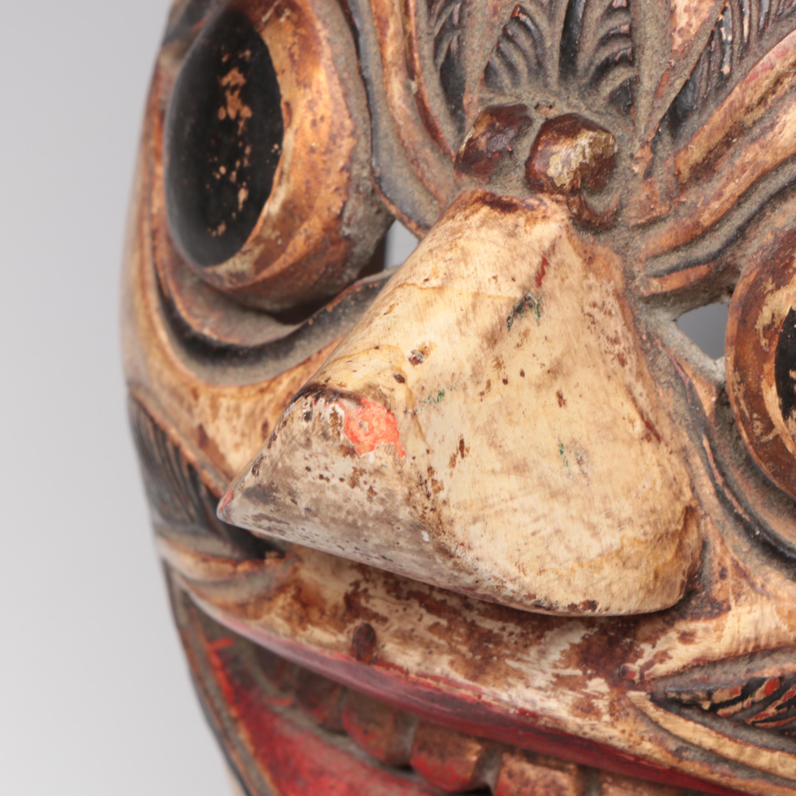 Antique Javanese Carved and Polychromed Wood Topeng Dance Mask