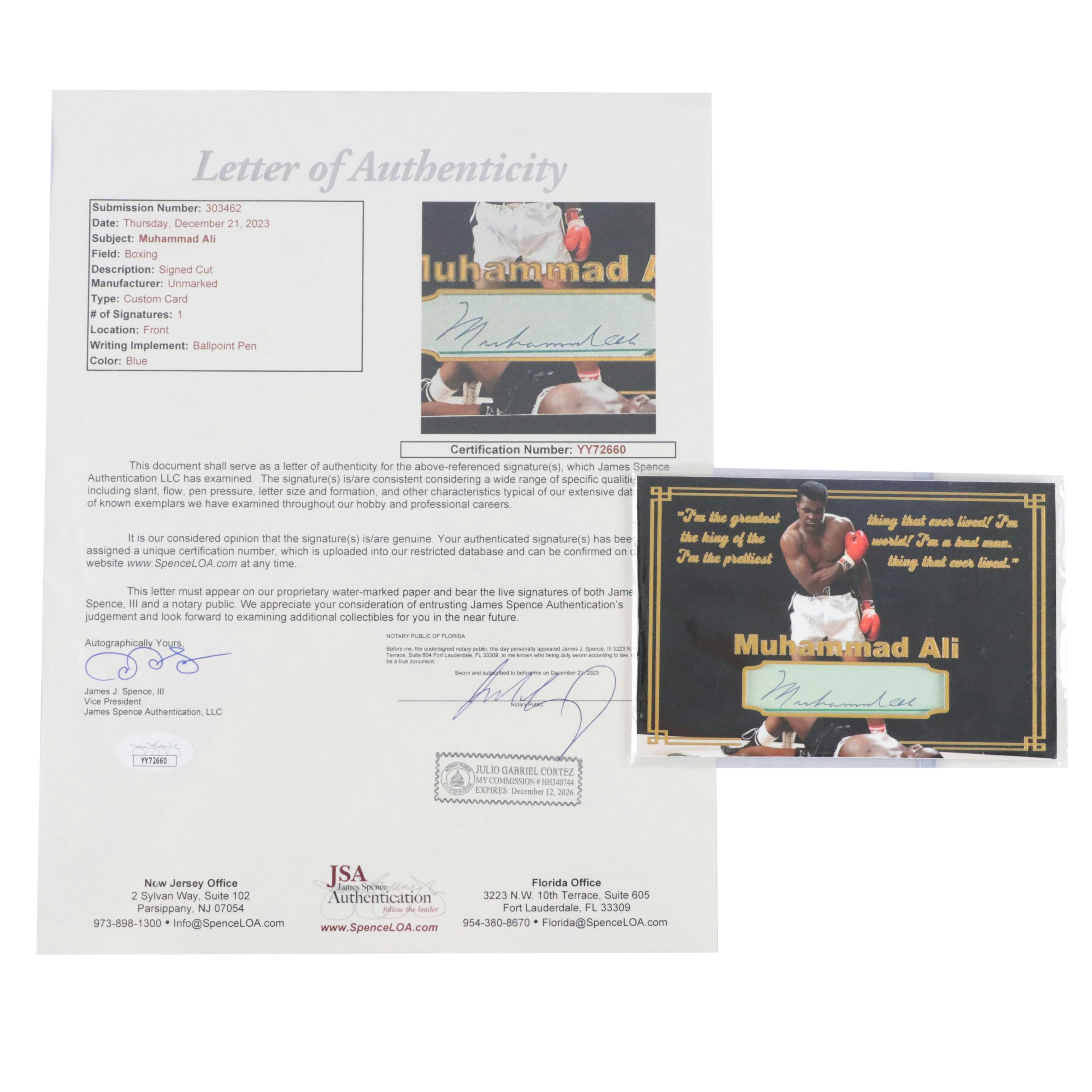 Muhammad Ali Cut Signature Boxing Card