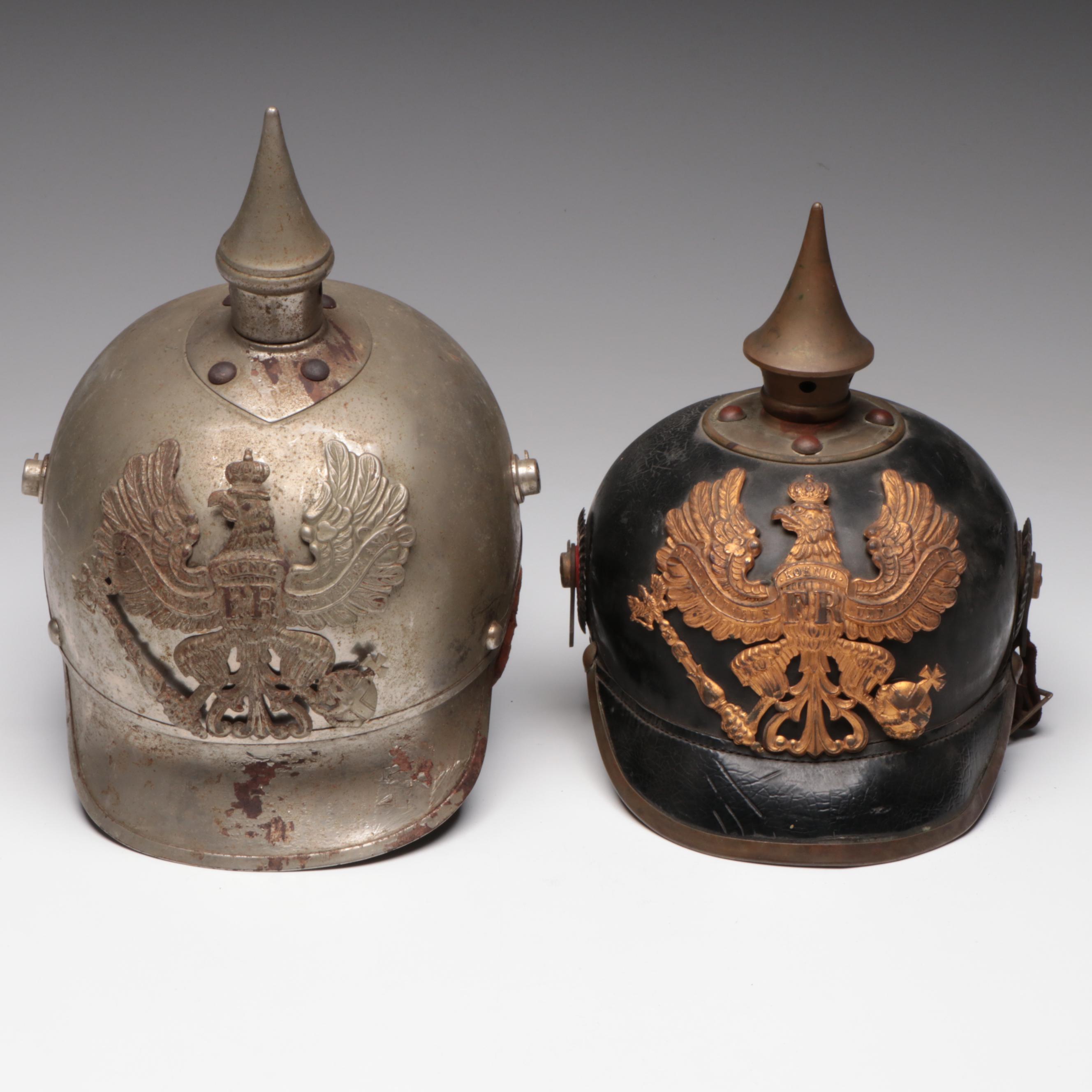 Two German WWI Pickelhaube Helmets, Early 20th Century