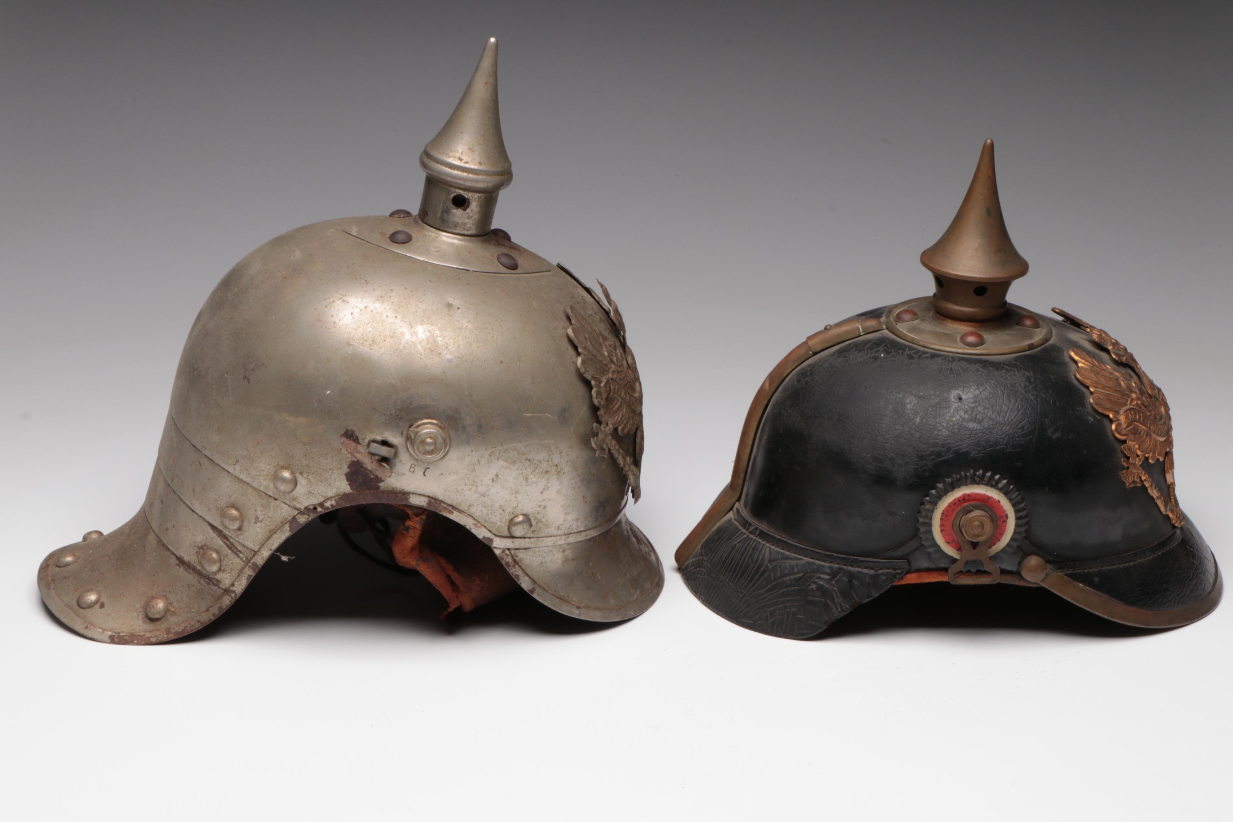 Two German WWI Pickelhaube Helmets, Early 20th Century