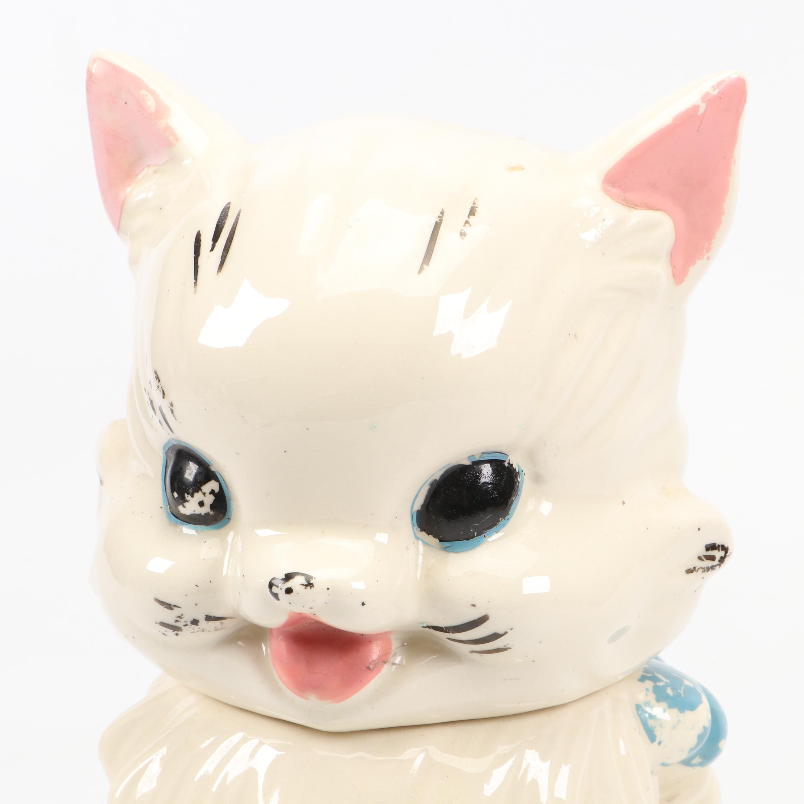 Mid Century Modern Ceramic Cat Shaped Cookie Jar, Mid-20th Century
