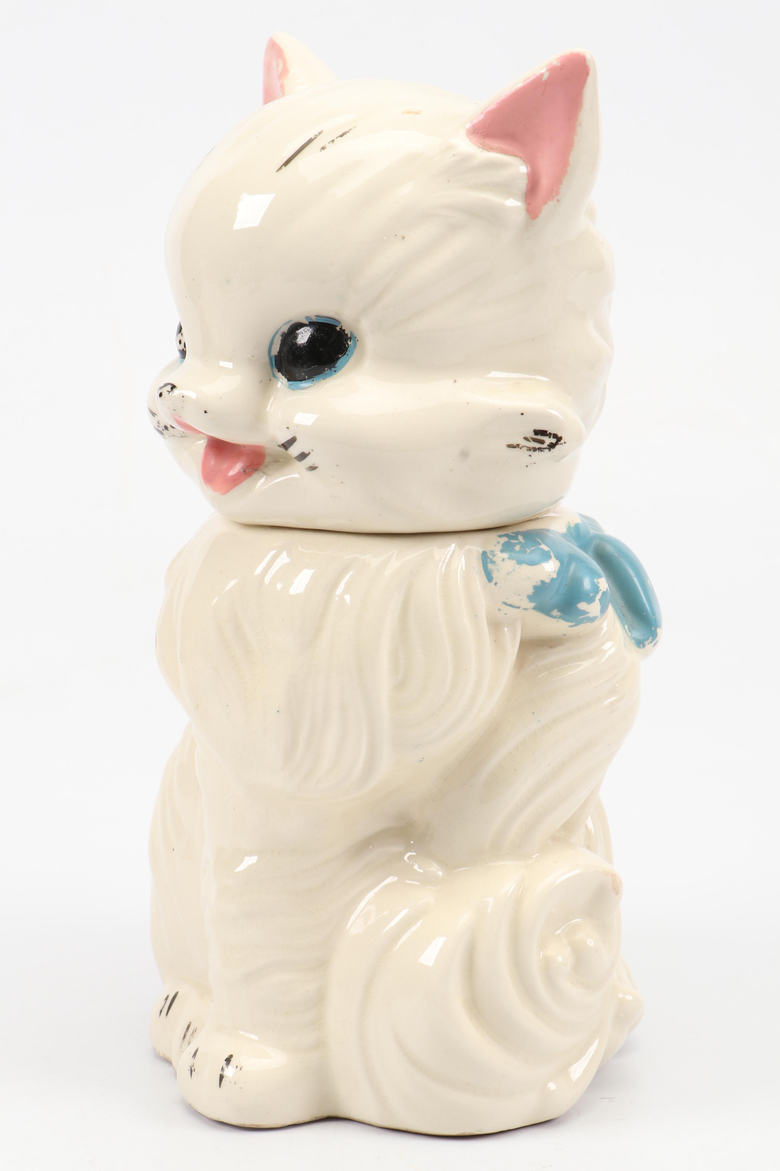 Mid Century Modern Ceramic Cat Shaped Cookie Jar, Mid-20th Century