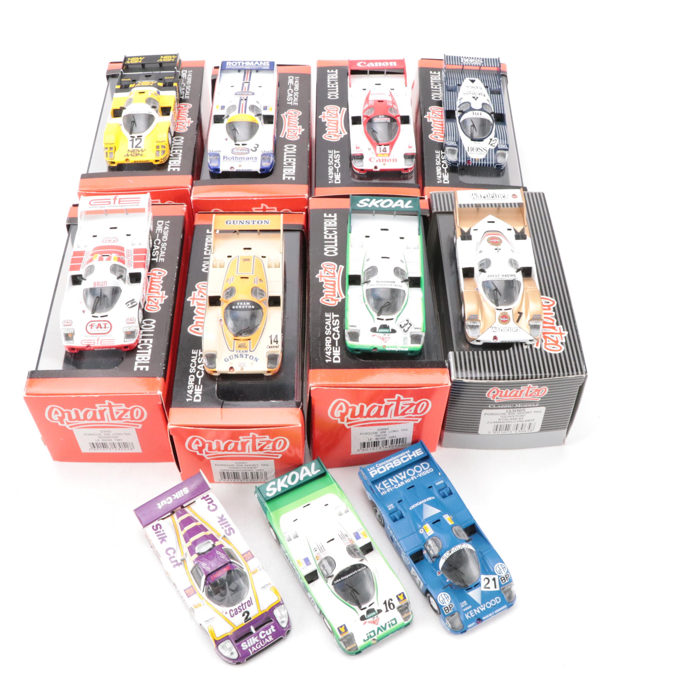 Quartzo Porsche 956, Jaguar IMSA Model Race Cars with Books, Late 20th Century