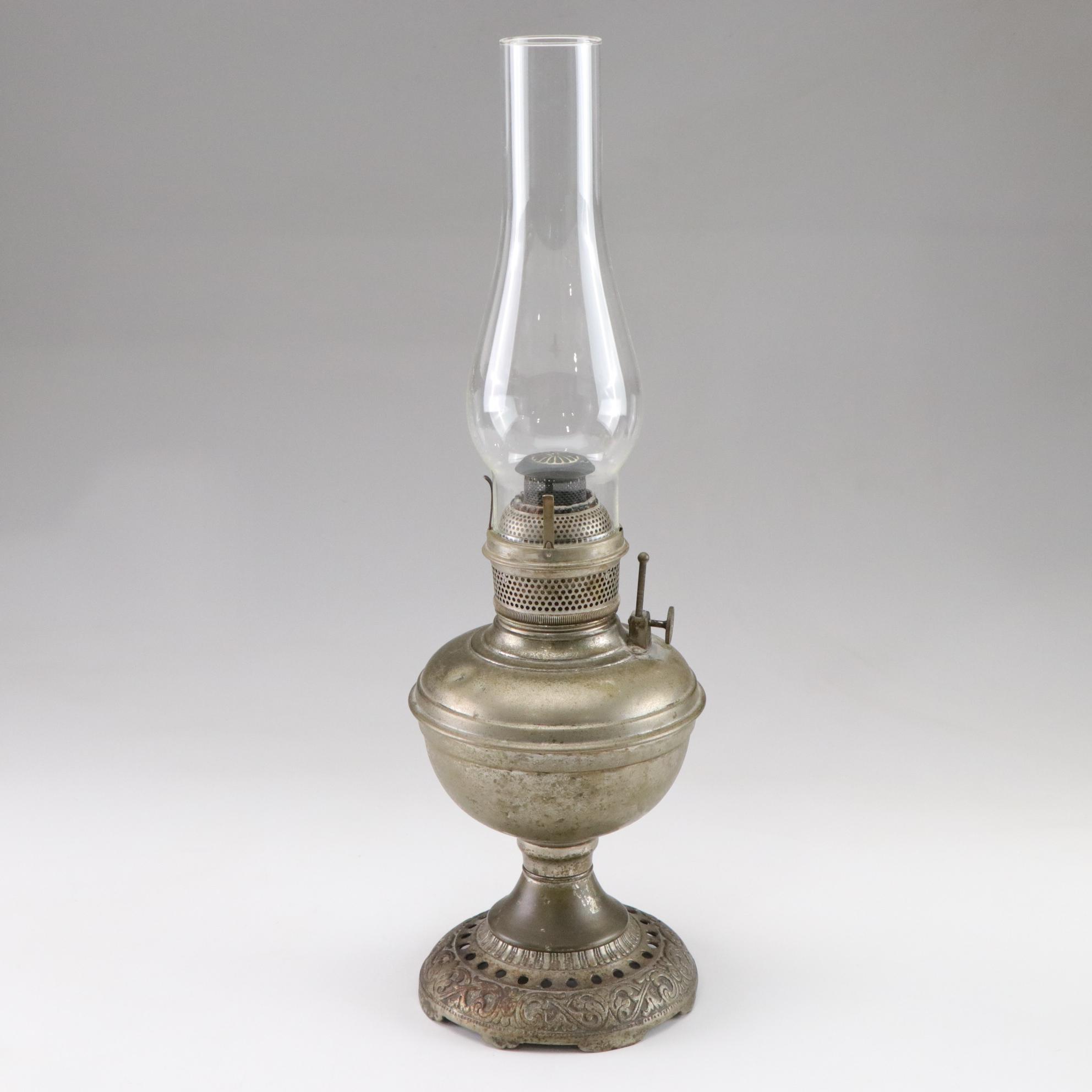 Pair Of Oil Hurricane Lamps with Roseville Creamer