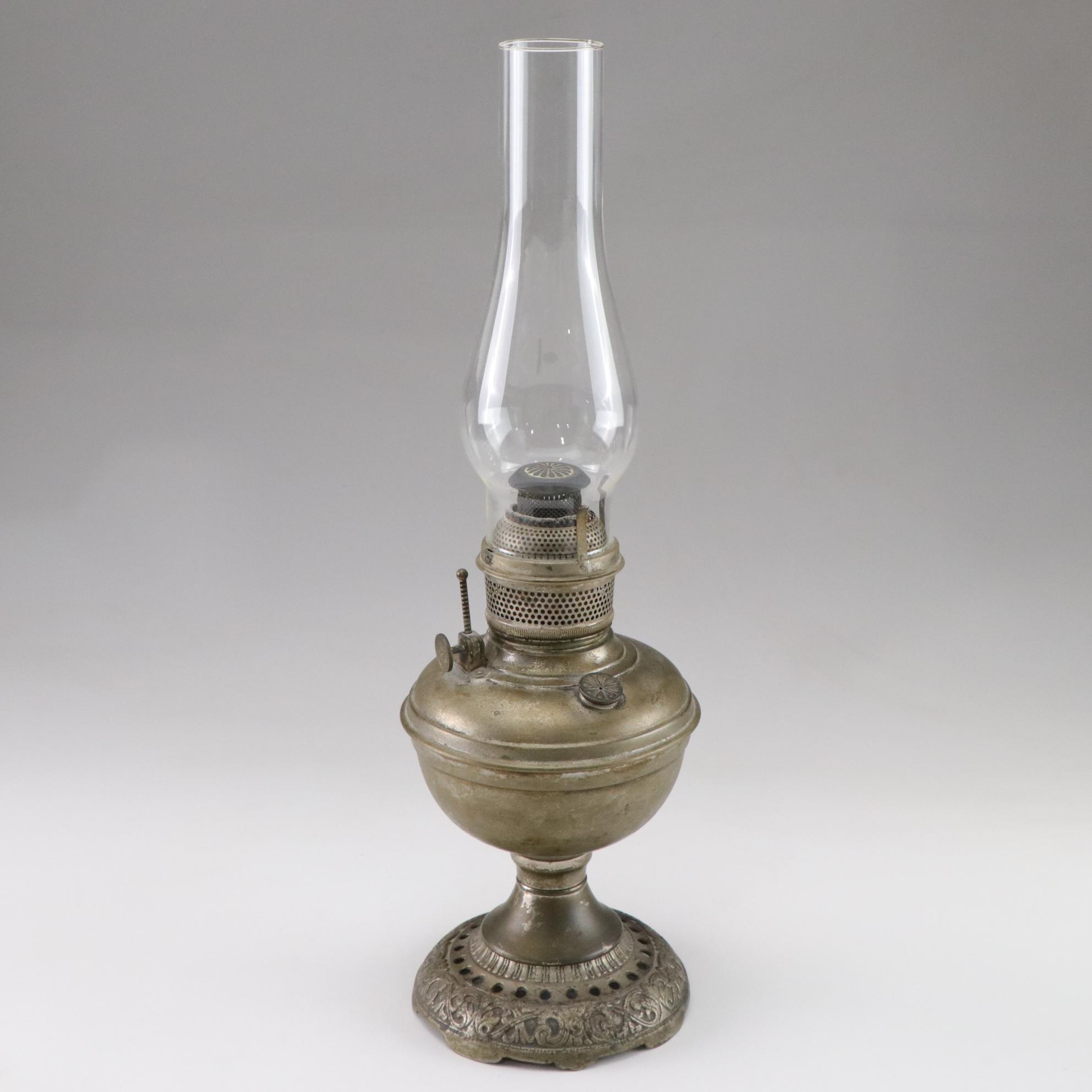 Pair Of Oil Hurricane Lamps with Roseville Creamer
