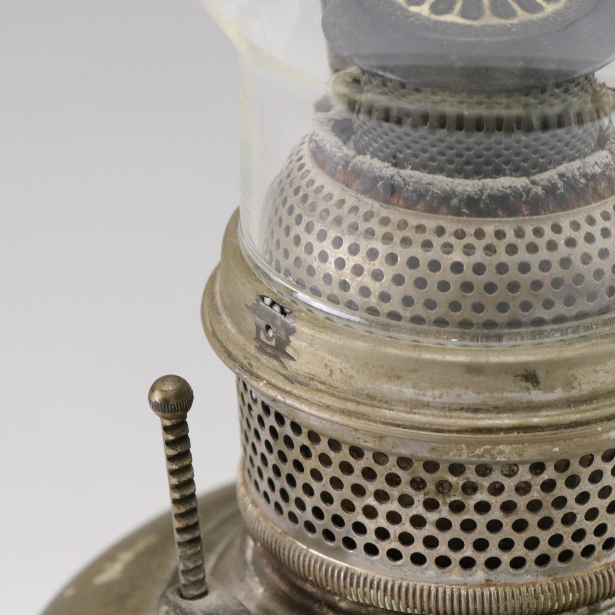 Pair Of Oil Hurricane Lamps with Roseville Creamer